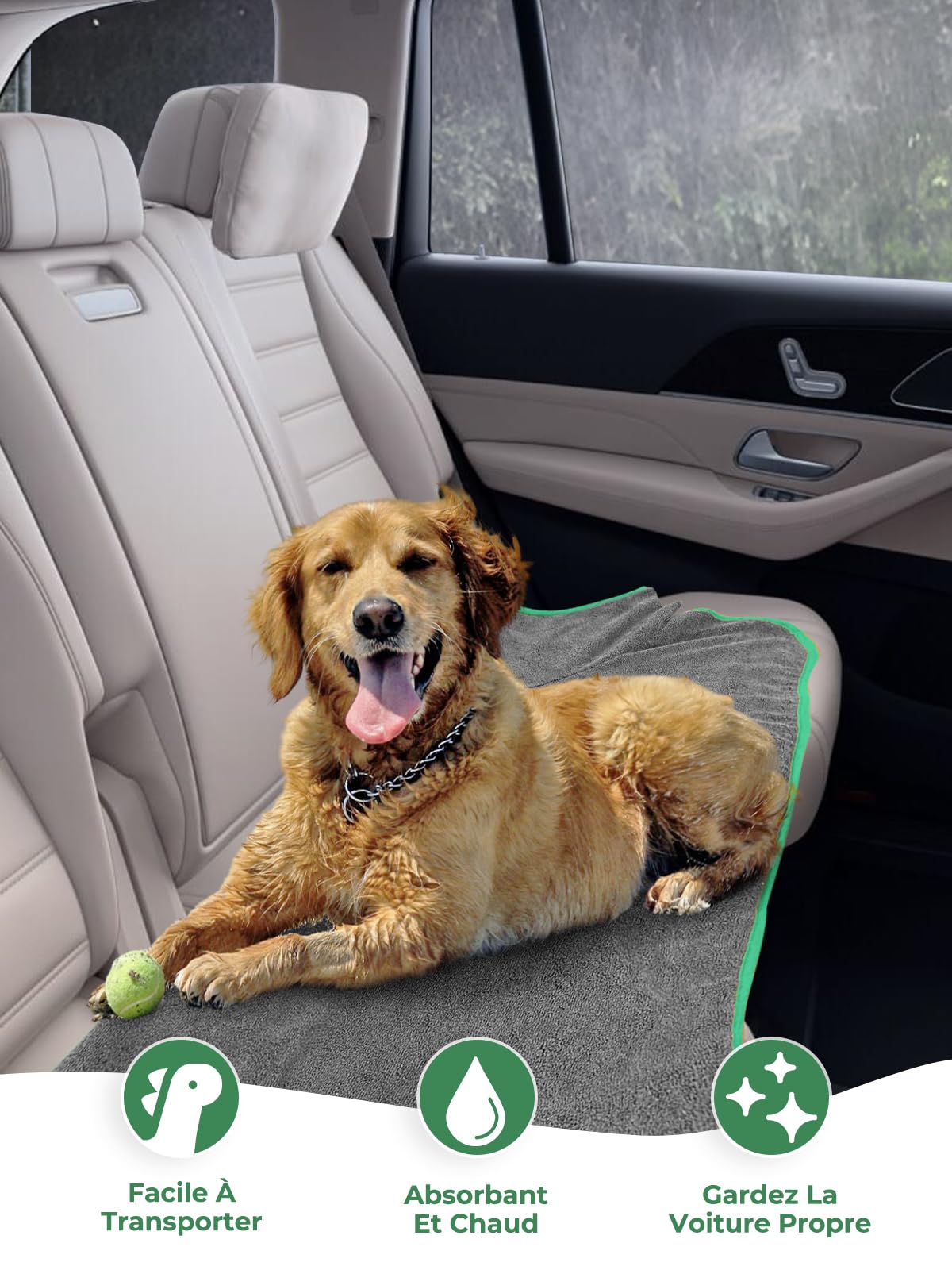 Peignoir pour Chien en Microfibre, Bibykivn Serviette pour Chien Super Absorbante, Lavable Serviette pour Animaux Peignoir de Bain, Réglable Peignoir pour Douche Natation (Gris Vert, XL)