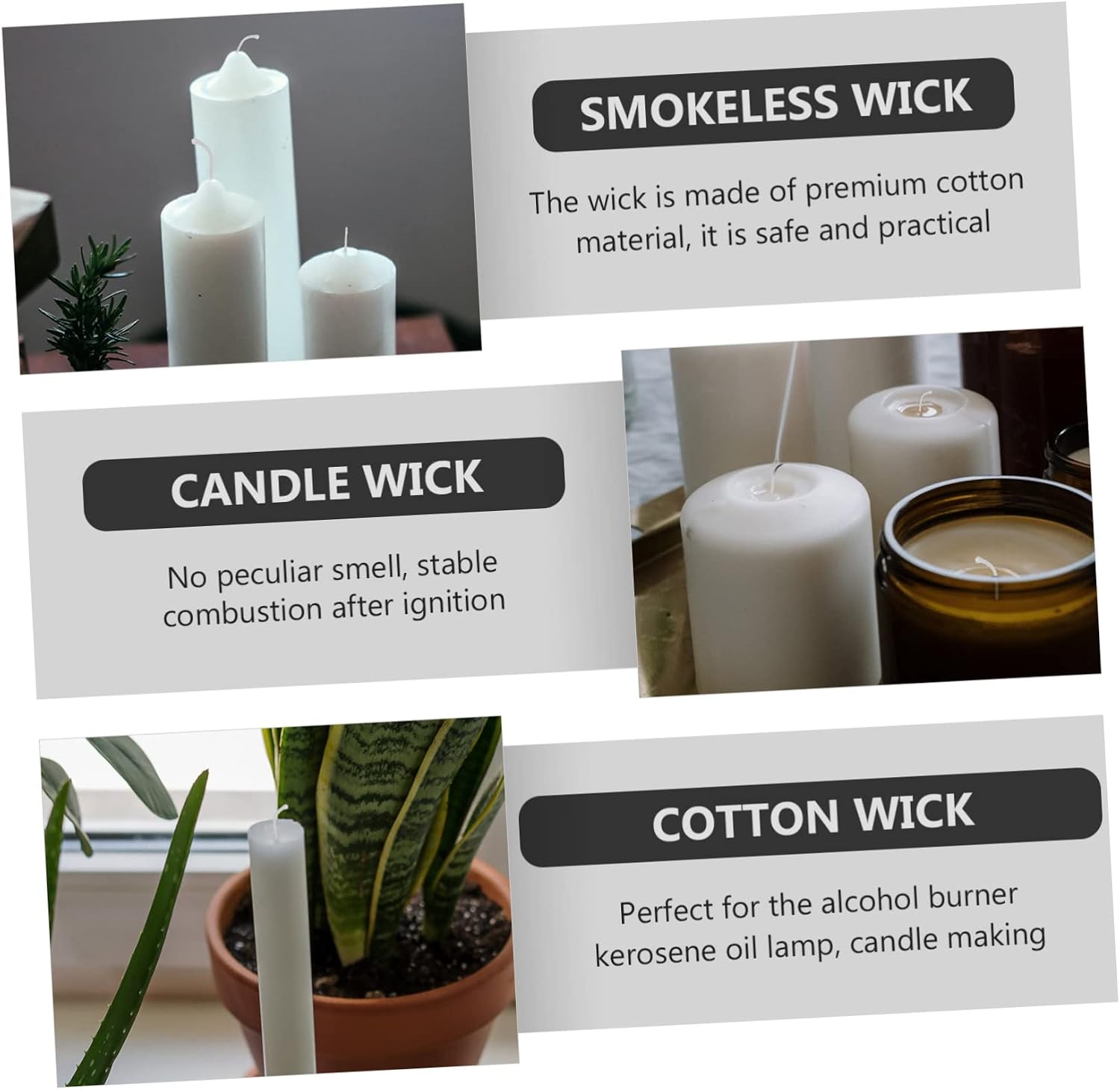 VILLCASE 1roll Braided Cotton Candle Wicks DIY Candle Making String Roll for Pillar Taper Beeswax and Tealight Safe Practical Easy to Cut Store