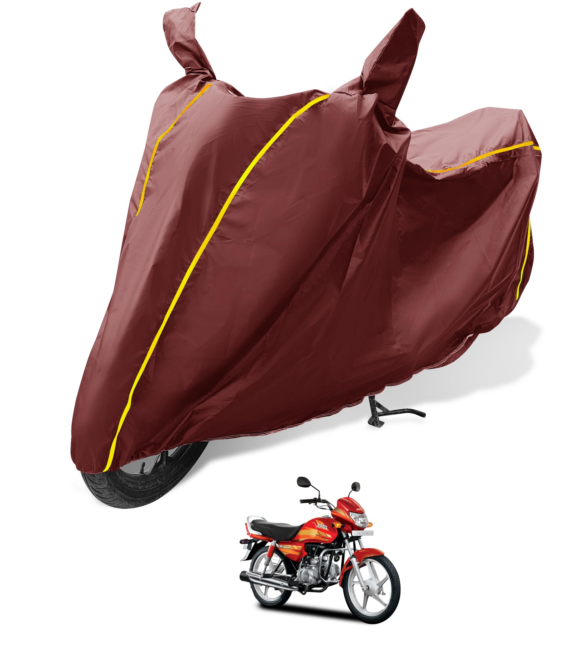 Auto HubAuto Hub Waterproof Bike Cover Compatible with Hero CD Deluxe, Coated, Mirror Pocket, Belt Buckle Maroon
