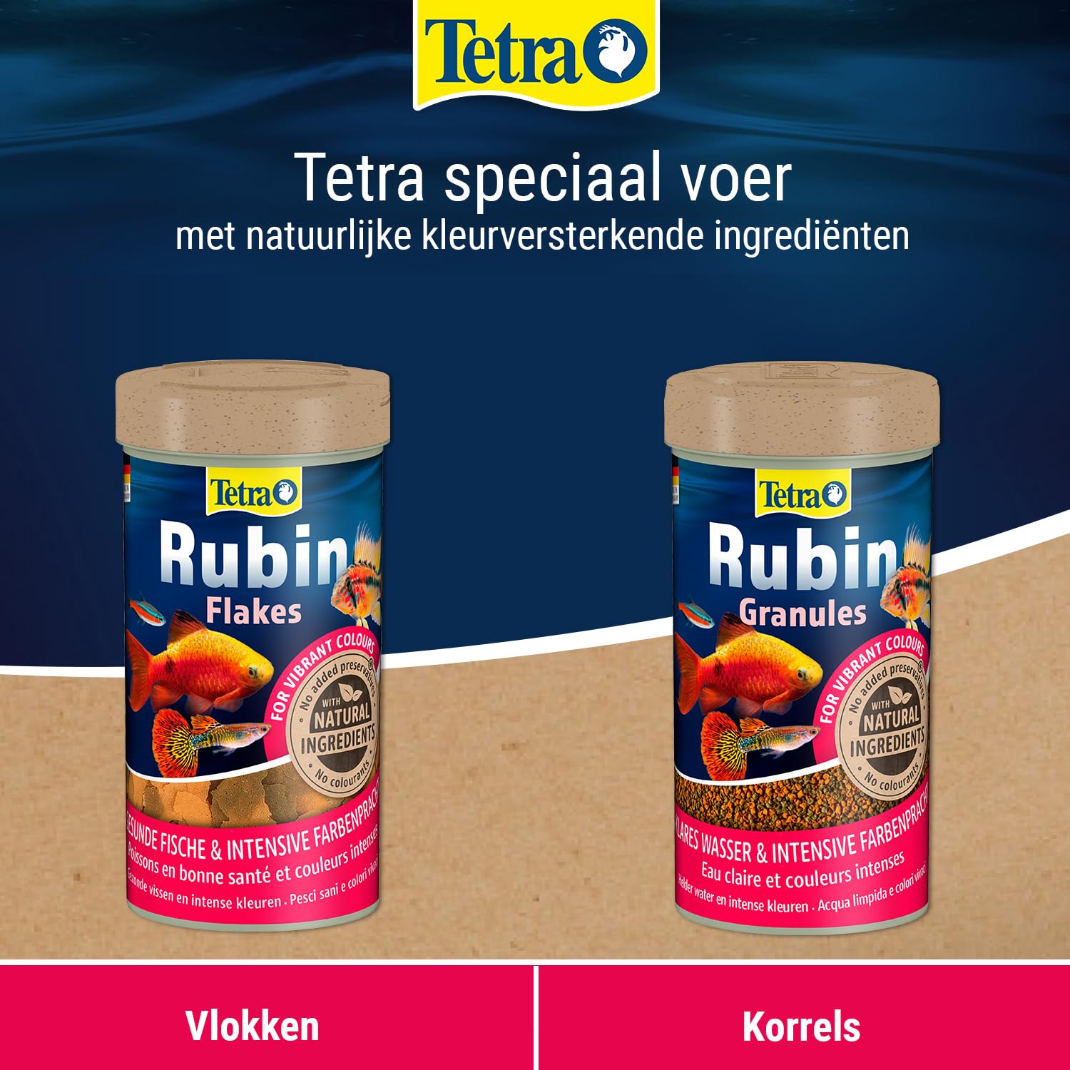Tetra Rubin Granules – karma dla ryb w postaci granulatu z naturalnymi wzmacniaczami kolorów, idealna dla wszystkich ryb w środkowej warstwie wodnej akwarium, puszka 250 ml