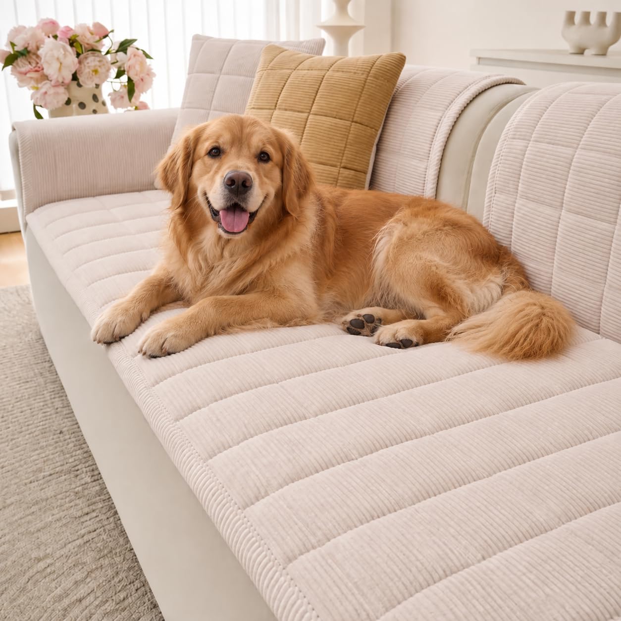 Aucrovee Thick Corduroy Sofa Cover, Non-Slip Furniture Protector,1PCS