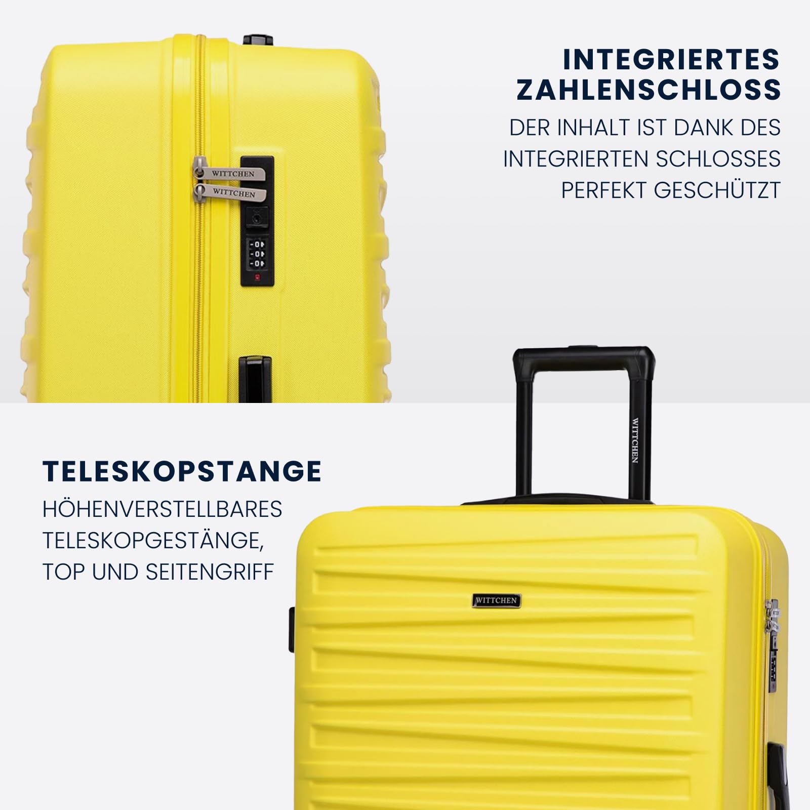 WITTCHEN Skyspeed Line Hartschalenkoffer ABS Groß Rollkoffer Trolley Check-In Gepäck Kombinationsschloss Teleskopgriff 4 Rollen Gelb