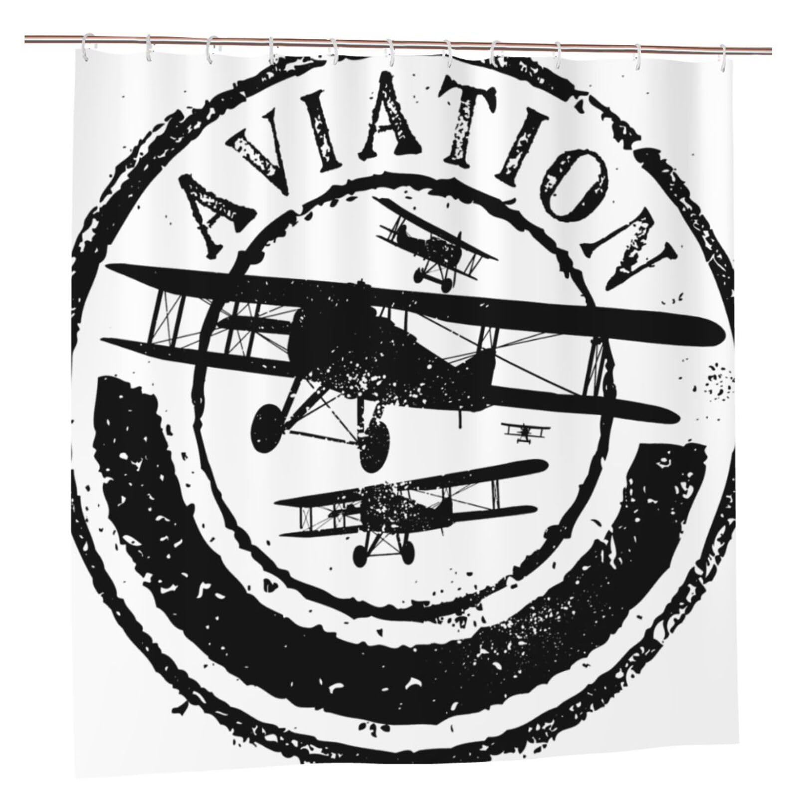 Oudrspo Aviation and Airplane Stamp Silhouettes Unique Designer Artwork Shower Curtain 72x72 Inch - Polyester Bathroom Decor with Metal Grommets