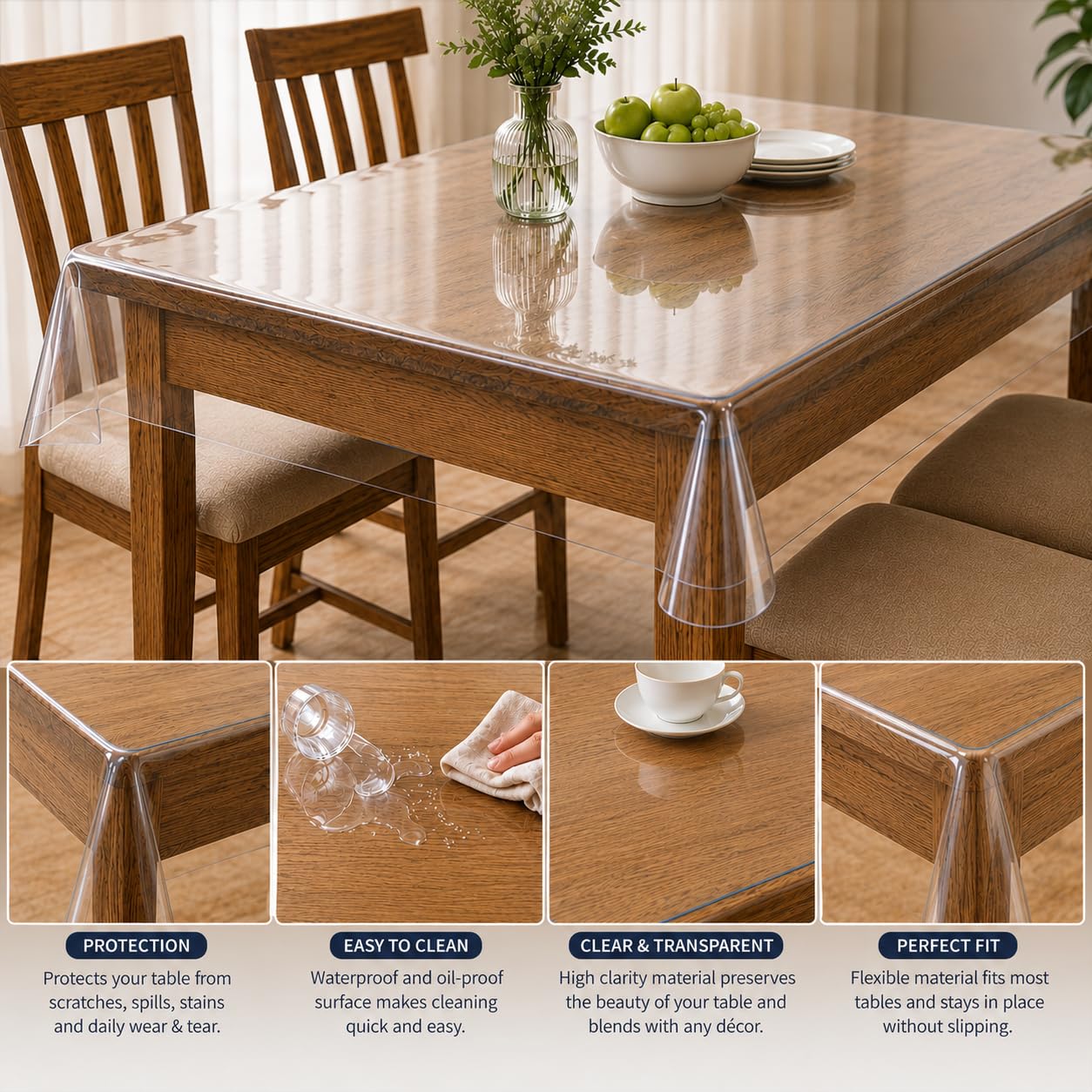 STITCHNEST PVC Transparent 6 Seater Dining Table Cover Without Lace, (54x78 Inches) 2