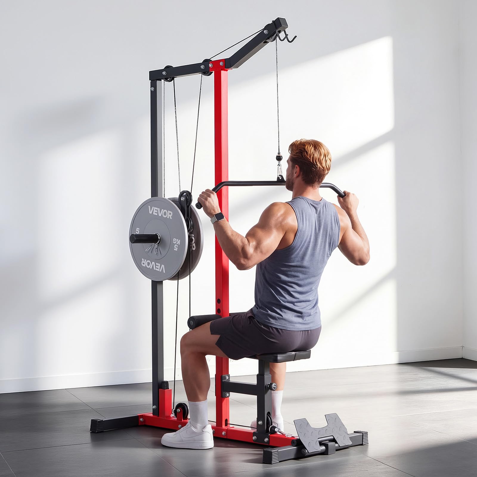 VEVOR LAT - Macchina per cavi 3 in 1, con sedile regolabile a 3 livelli, rullo in schiuma regolabile a 4 livelli, carico 400/226,8 kg, torre LAT per schiena, petto, tricipiti