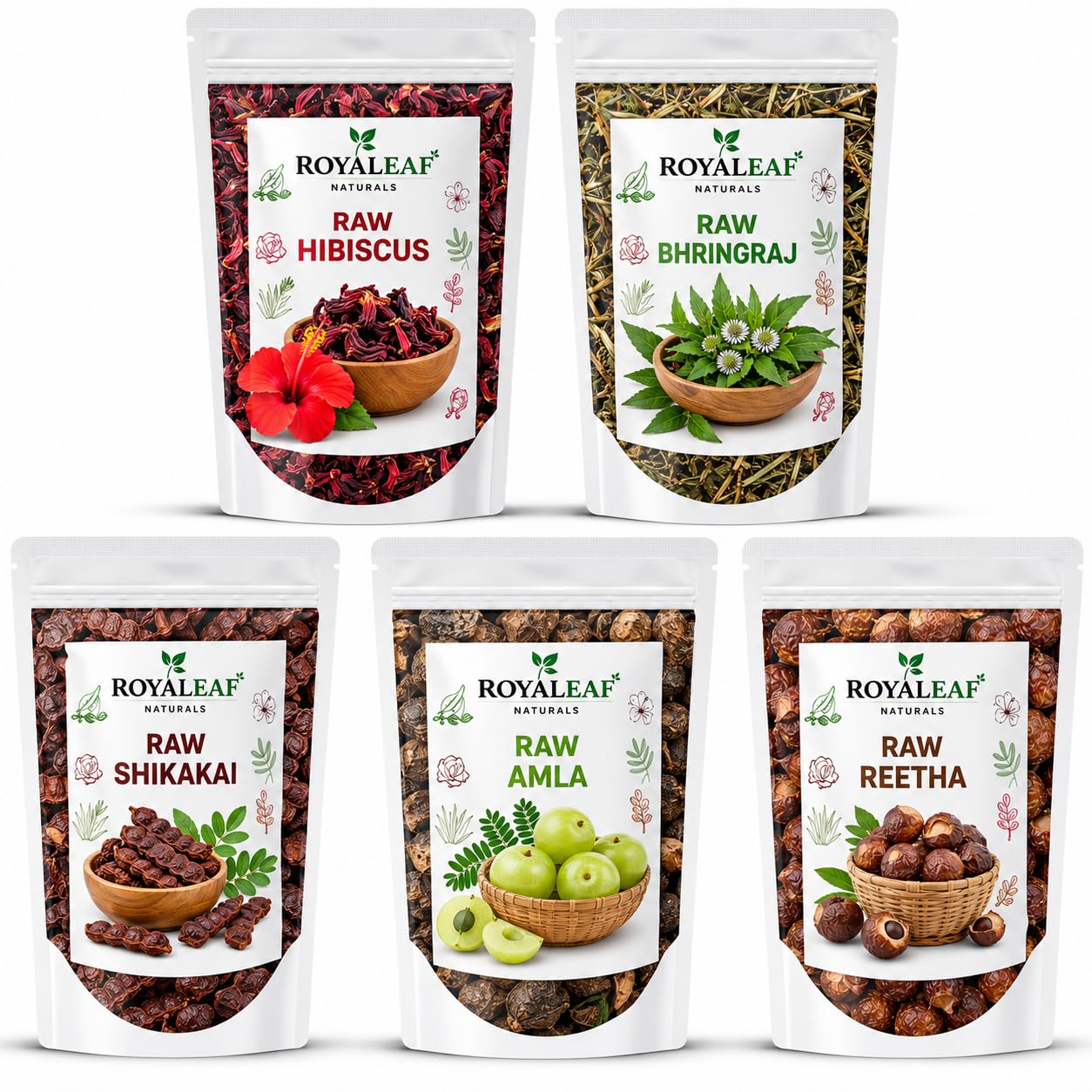 Dry Amla Reetha Shikakai Bhringraj Hibiscus Raw For Hair Growth And Hair Mask Combo Pack 100g each = 500-image-22