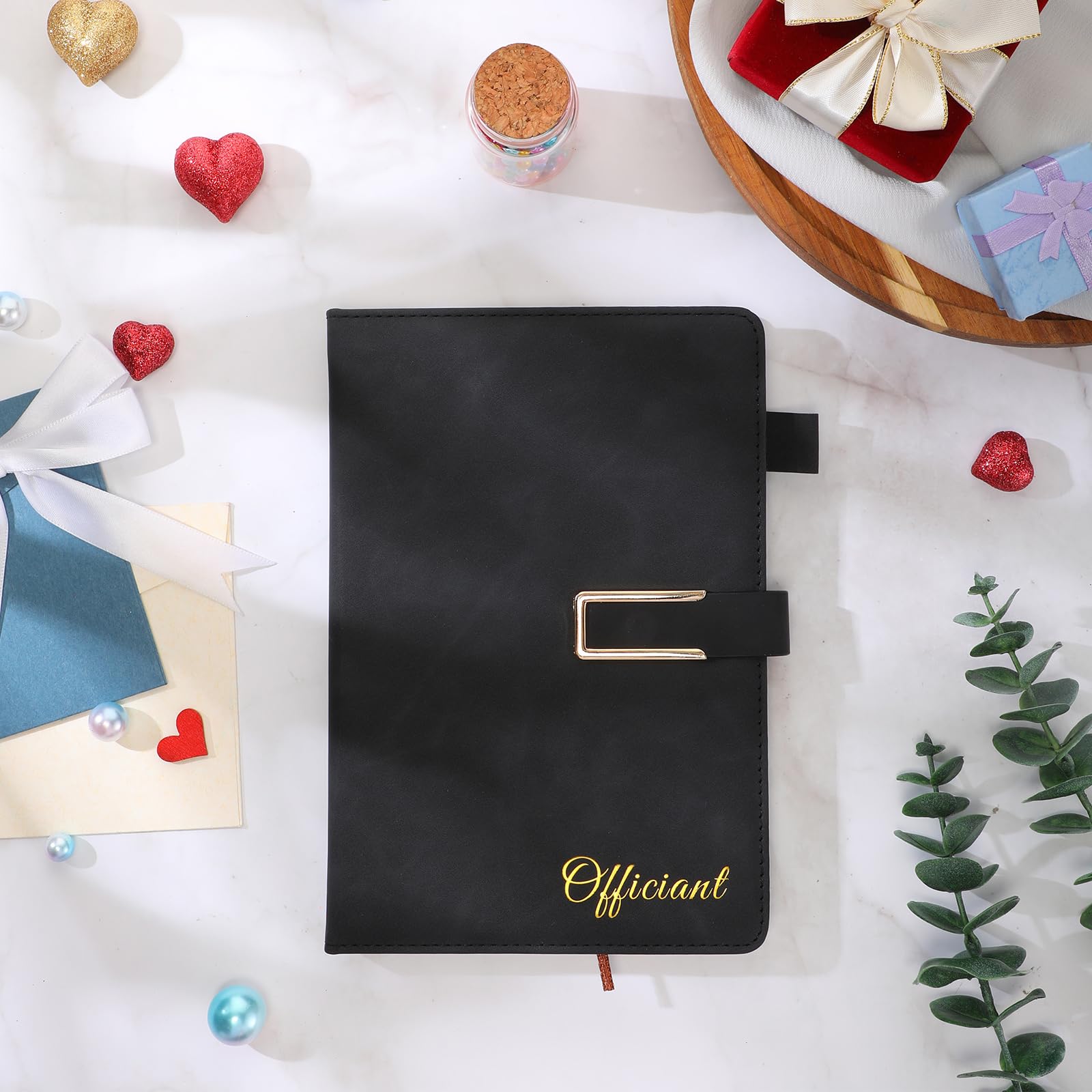 Hoolerry Officiant Book with Black Ink Pen 5.7 x 8.2 Inch Hardcover Wedding Journal Notebook with 200 Pages Officiant Gift Pastor Gift for Church Wedding Sermon Minister(Black)