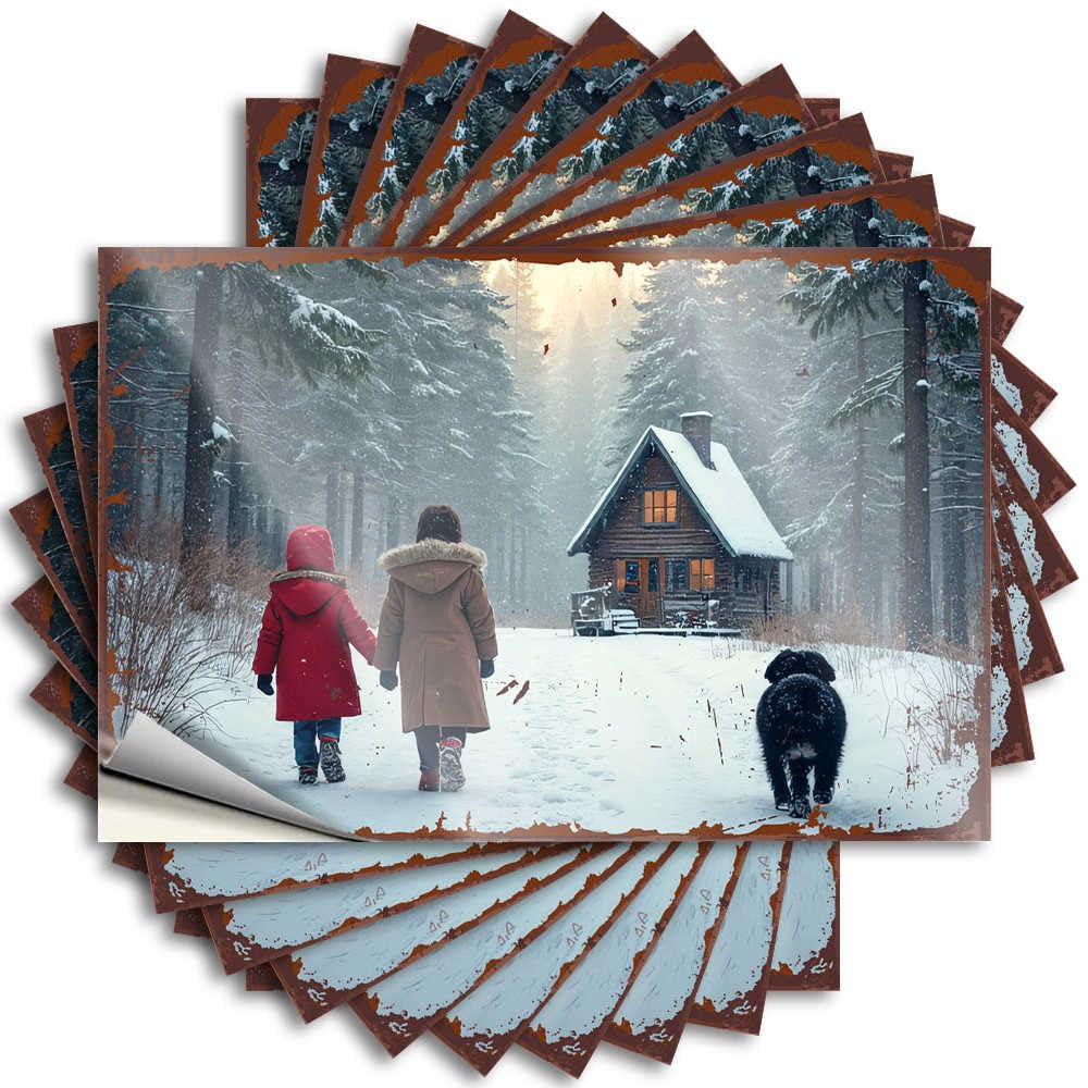 Bedroom Decorations, Saying Spring Bumper Snowy Winter Walk: A Cozy Cabin Adventure with Family and Friends | Optical Illusion Waterproof Vinyl Stickers(12X18CM)