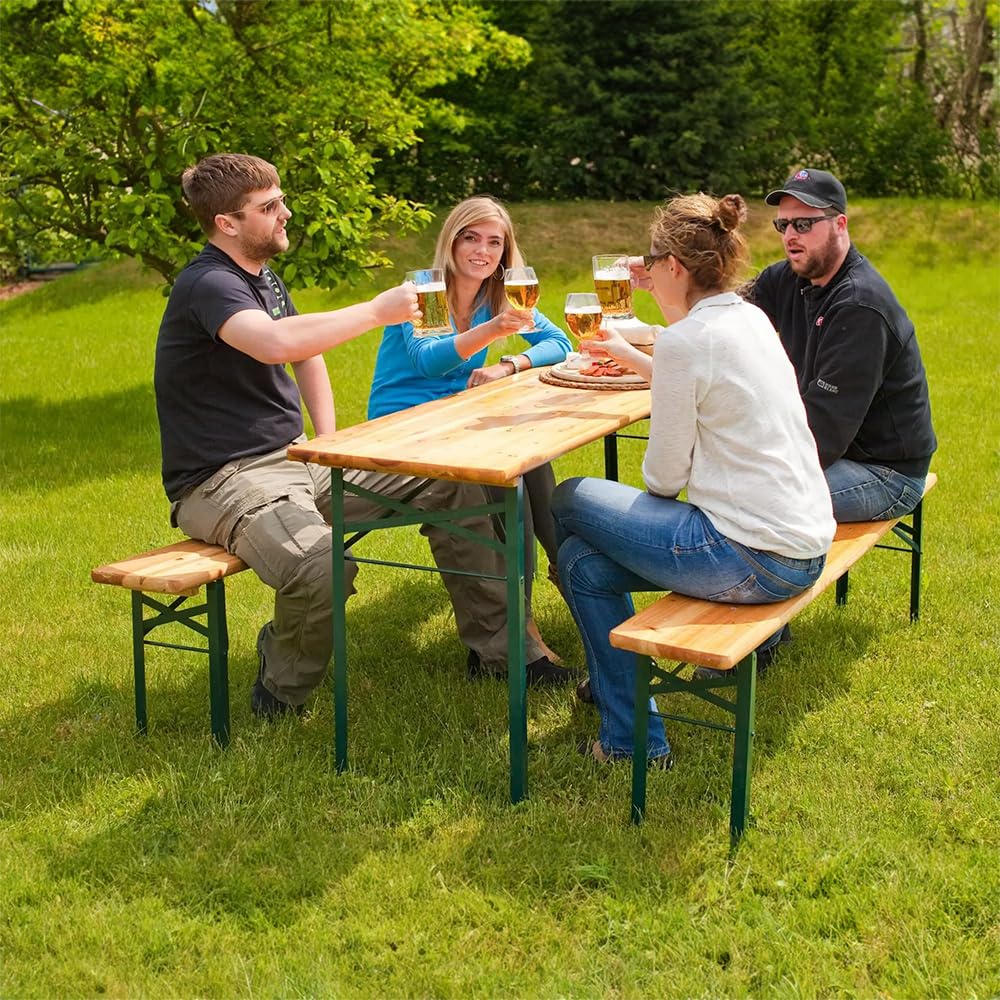 IlGruppone Set Birreria 200 x 70 Cm XL 8 Posti 3 Pezzi 2 Panche 1 Tavolo Pieghevole Panca Richiudibile Feste Giardino Festa Birra Da Feste Legno Abete