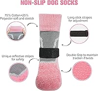 Vista 92 de BEAUTYZOO 6 calcetines para perros para evitar lamer las patas, zapatos antideslizantes para suelos de madera dura en pavimentos calientes, botas