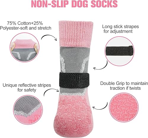 Miniatura 92 de BEAUTYZOO 6 calcetines para perros para evitar lamer las patas, zapatos antideslizantes para suelos de madera dura en pavimentos calientes, botas