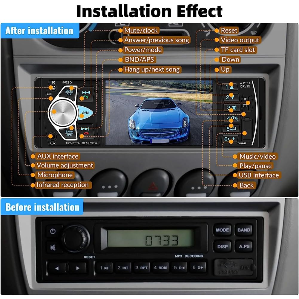 Radio samochodowe 1 Din Stereo odtwarzacz MP5 Bluetooth FM USB Autoradio 4022D z kamerą 12 świateł