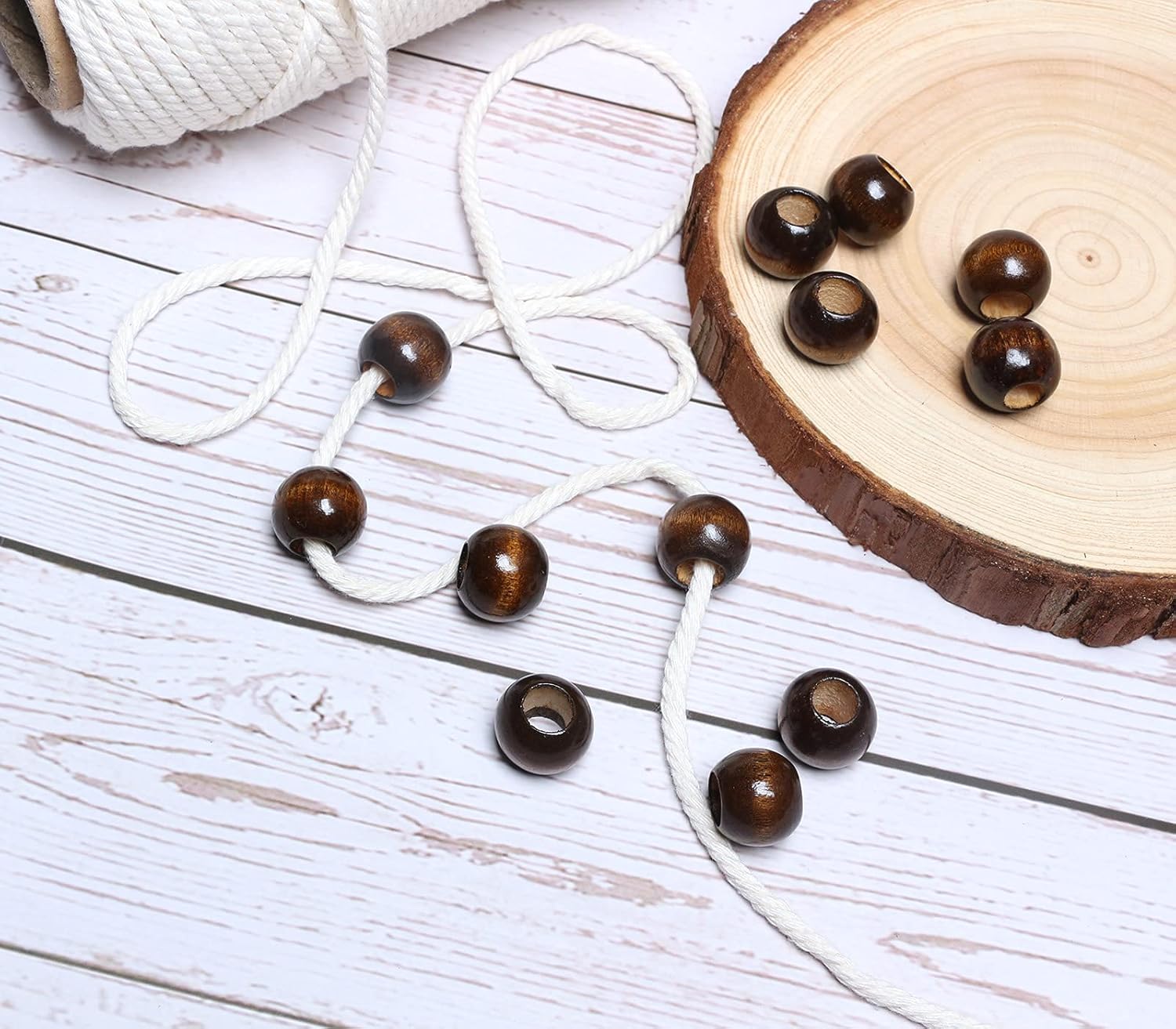 50pcs 20mm Macrame Wood Beads Brown Dyed Large Hole Wooden Beads for DIY Handmade Project Crafts ( 8mm Hole )