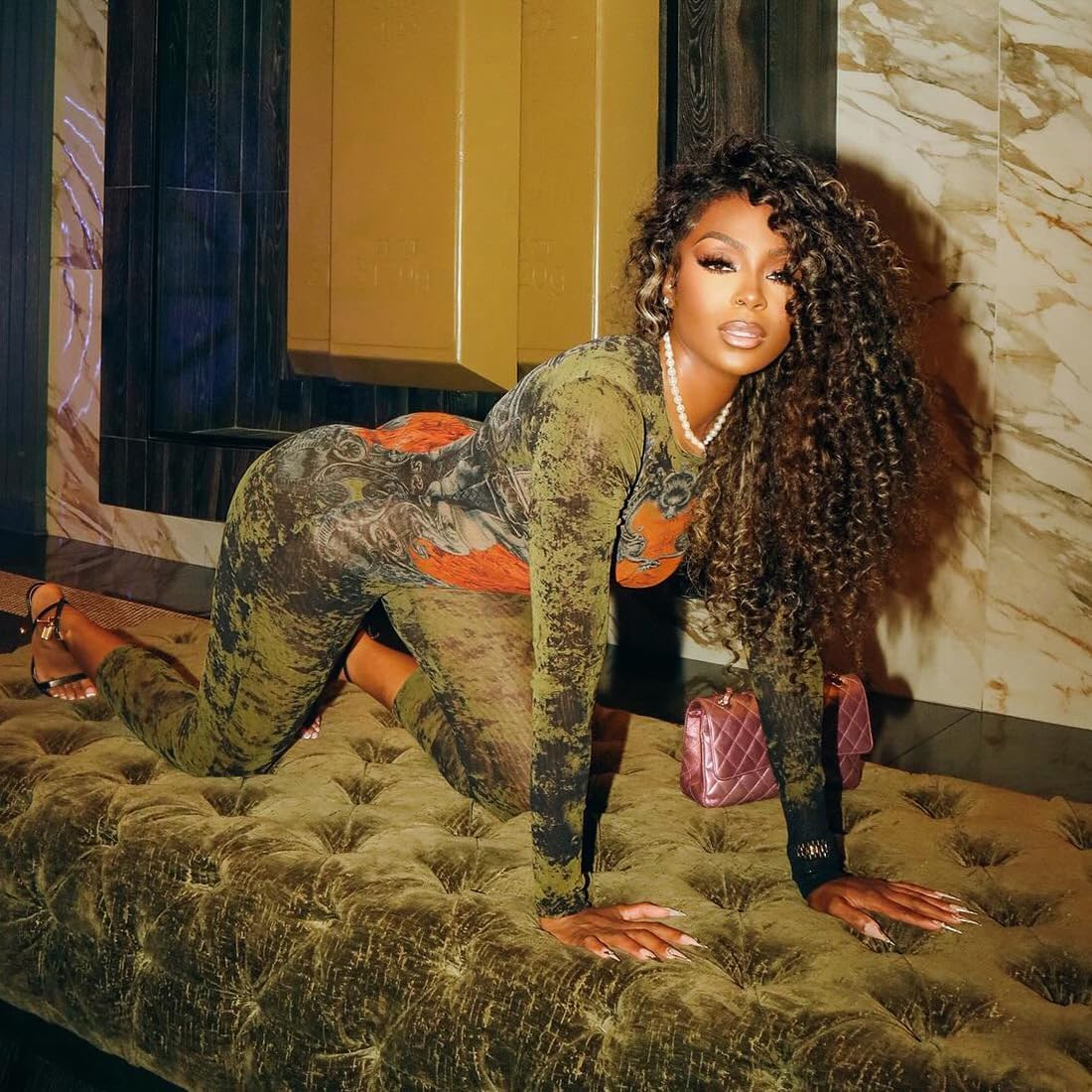 Sexy Jumpsuits for Women Vintage Printed Mesh Going Out Jumpsuit Party Club Outfits - Image 5