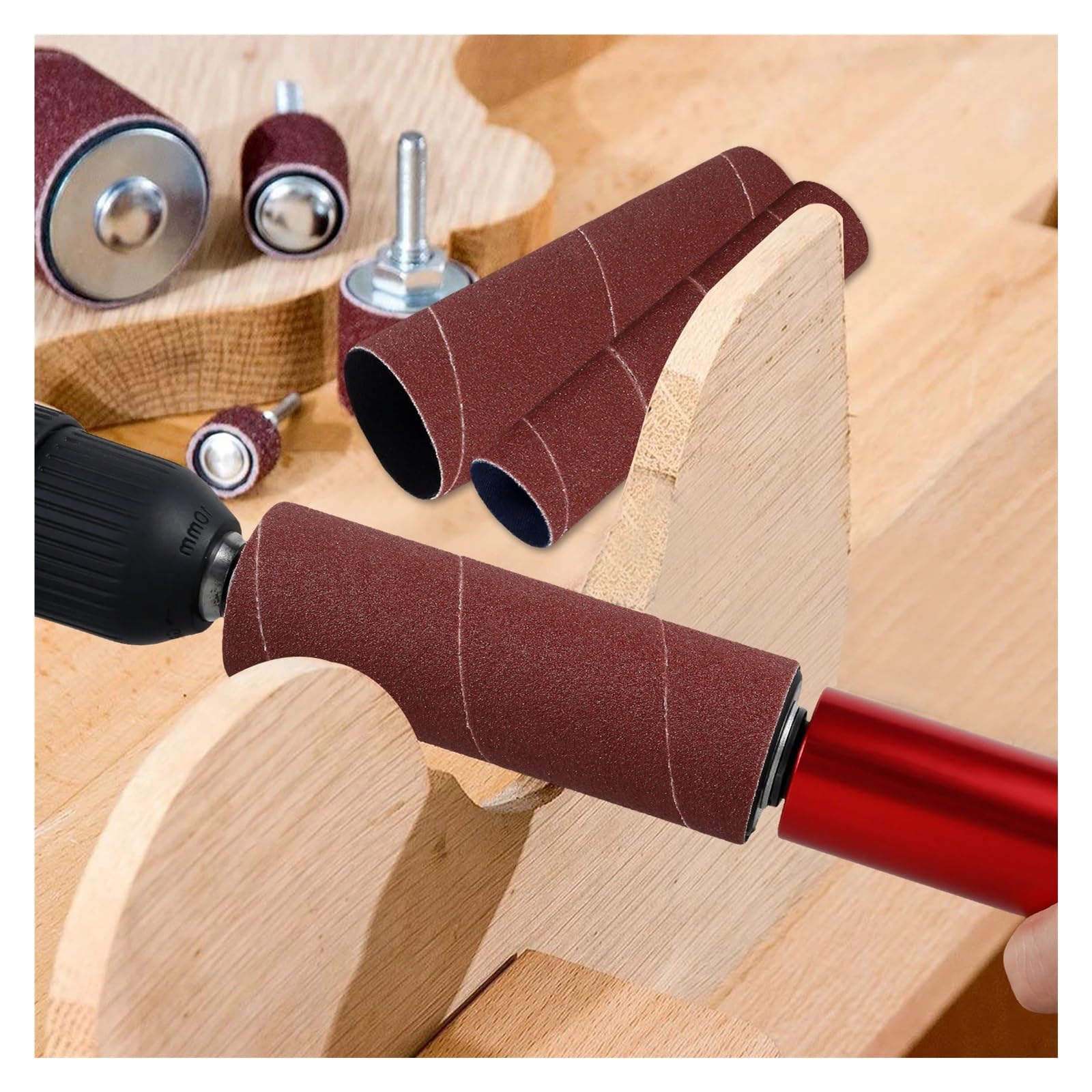 Schleifbänder 14-teiliges Trommelschleifer-Set mit Spindelschleifer, Schleifband, Gummispindeln und 120er Körnung for Holzbearbeitungsbohrmaschinen Rotationswerkzeuge