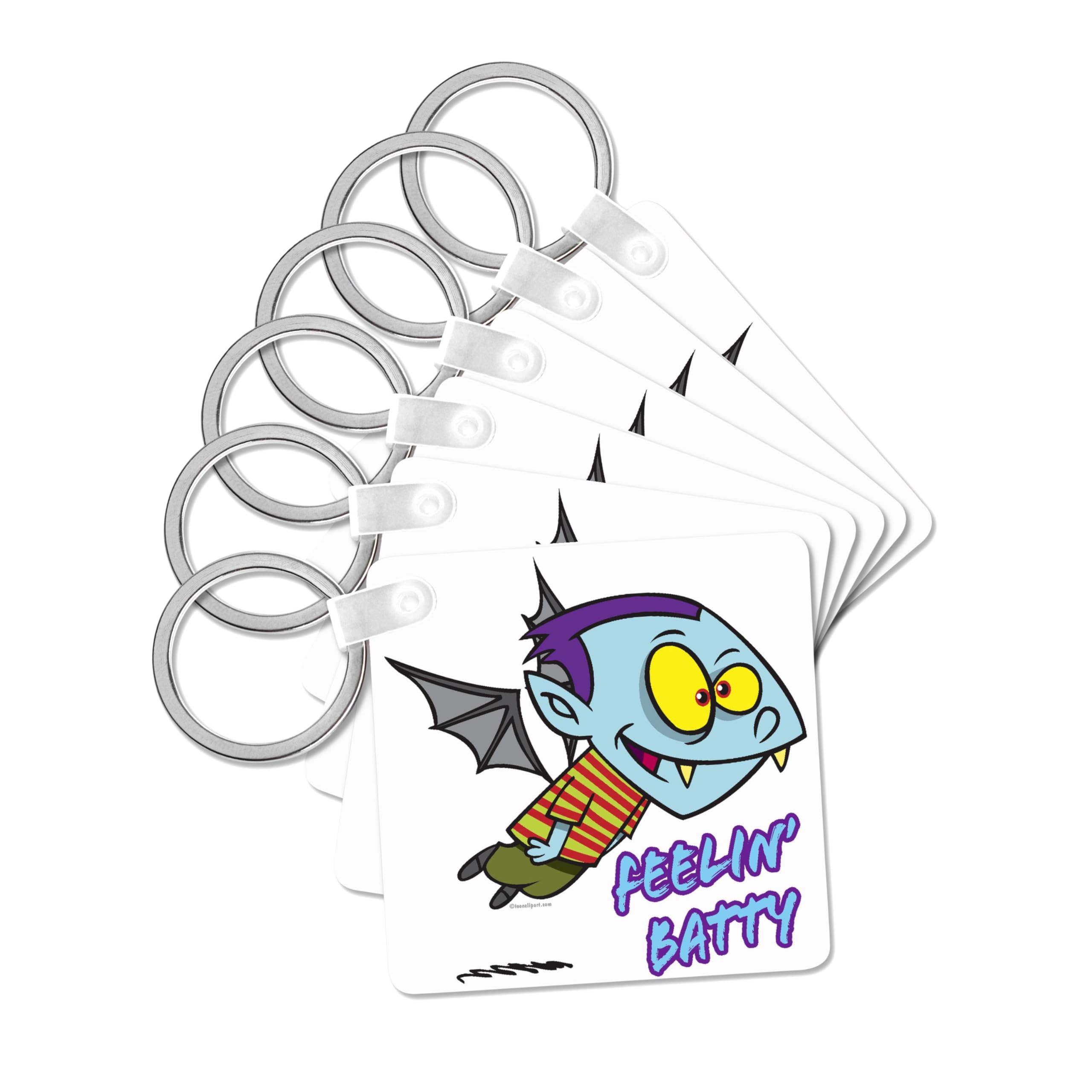 3dRose, Feeling Batty Funny Vampire Kid Toon, set of 6 Key Chains