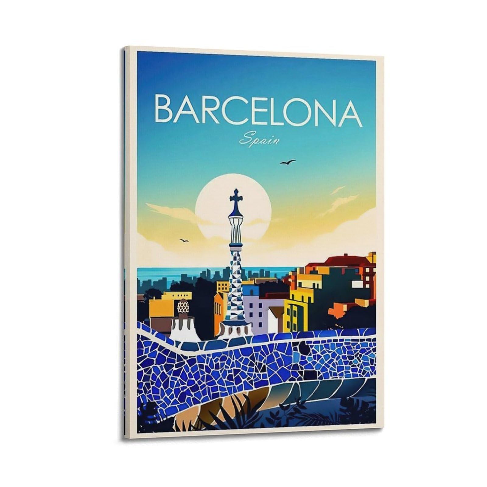 DLJGDS Vintage Travel Poster Barcelona, Spain Decorative Painting Canvas Wall Posters And Modern Family Bedroom Decor 24x36inch(60x90cm)