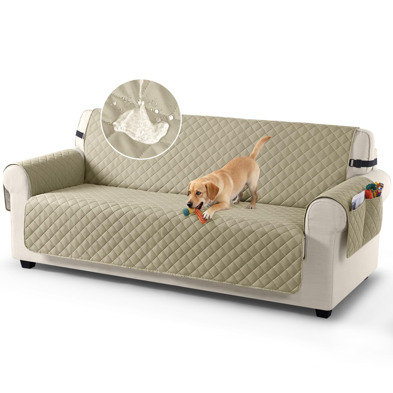 TAOCOCO Sofa Covers 100% Waterproof Sofa Slipcovers 2 Seater,Couch Covers with Storage Pockets,Anti Slip Settee Covers,Washable Sofa Protector for Kids/Dogs/Pets(Beige) — image 1