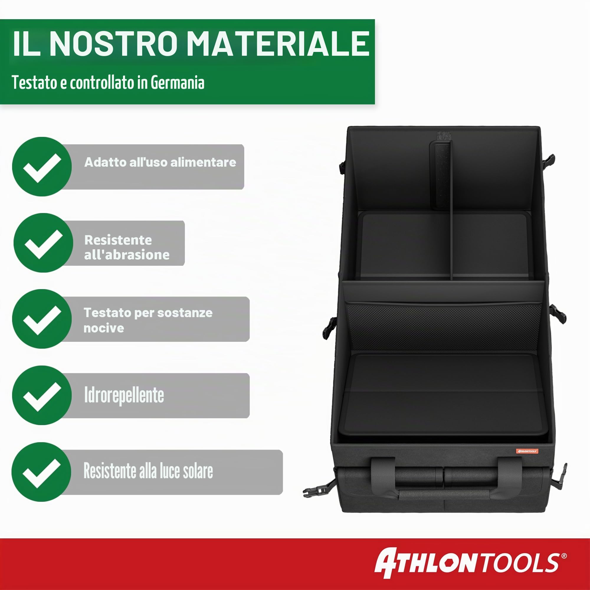 ATHLON TOOLS Organizer per bagagliaio XXL – Organizer per auto pieghevole - Borsa per bagagliaio antiscivolo, rinforzata, Borsa per bagagliaio stabile con coperchio – Scatola per auto per conservare e