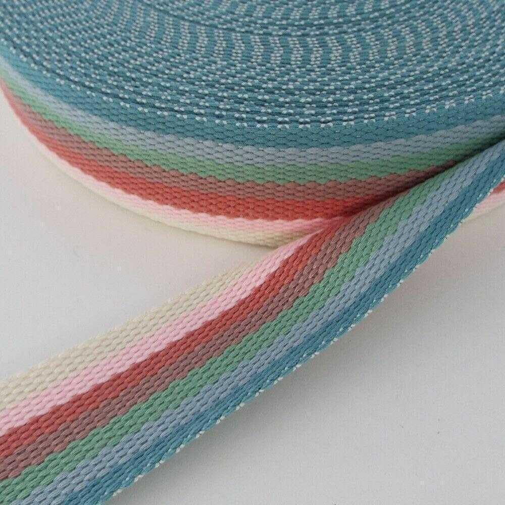 40mm Rainbow Webbing Stripe 397D, 004 Vintage Dusky Rainbow, 4 Metres