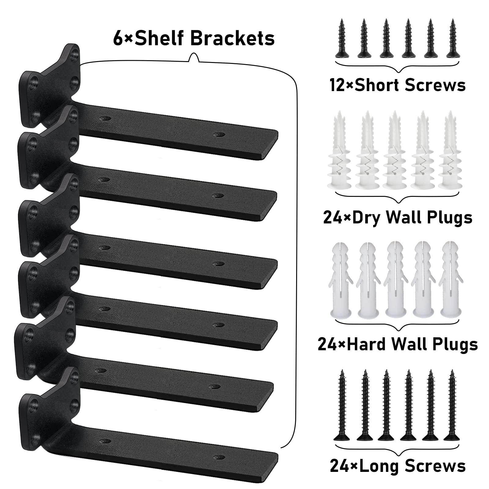 Soportes de estante resistentes industriales en L, soportes de estante de acero sólido de alta calidad de 0.2 pulgadas de grosor, soportes de pared rústicos negros para estantes, accesorios flotantes