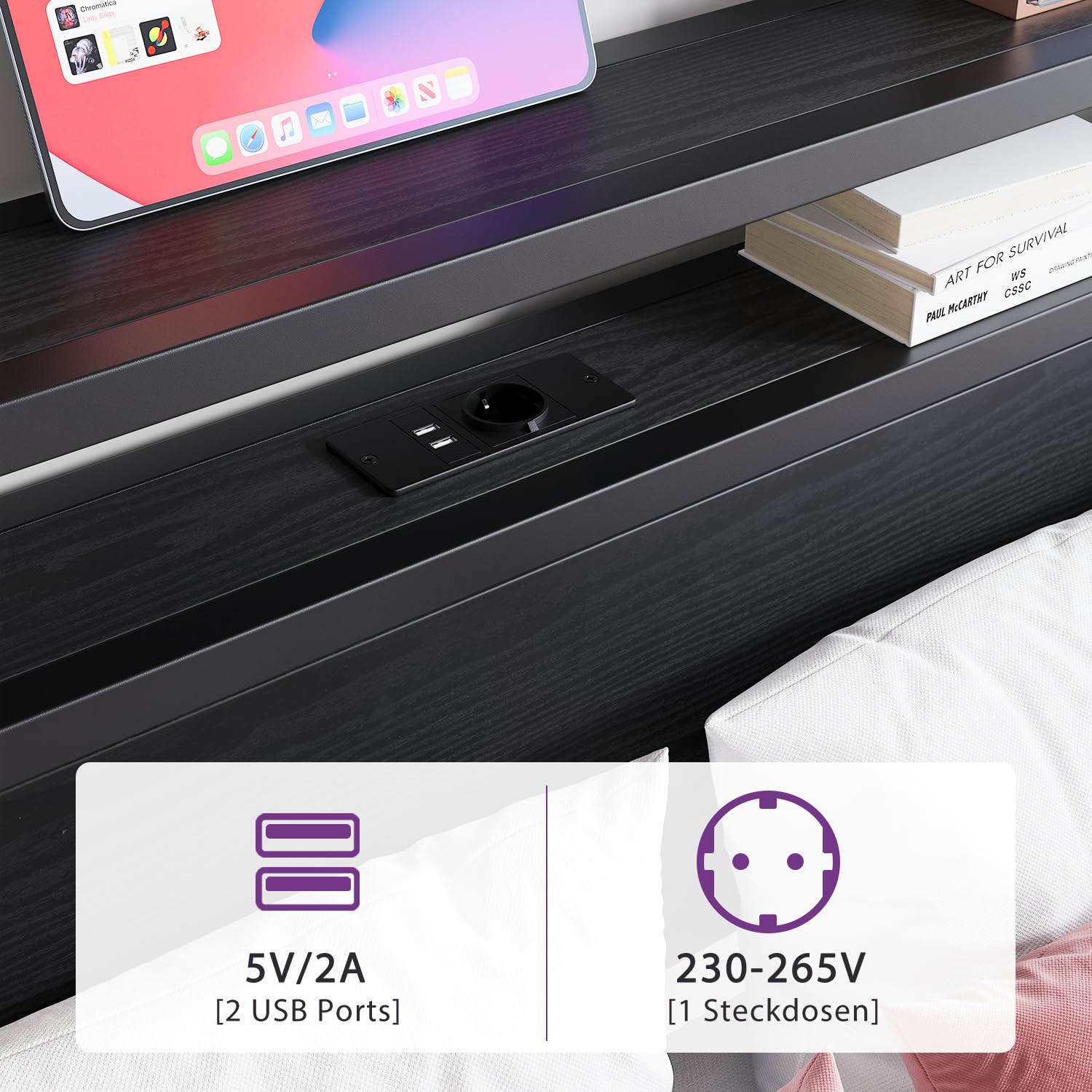 HOJINLINERO Telaio letto in metallo 120 x 200 cm, con rete a doghe e funzione di ricarica USB, letto moderno per gli ospiti, 120 x 200 cm, con testiera, telaio in metallo e legno, per camera da letto