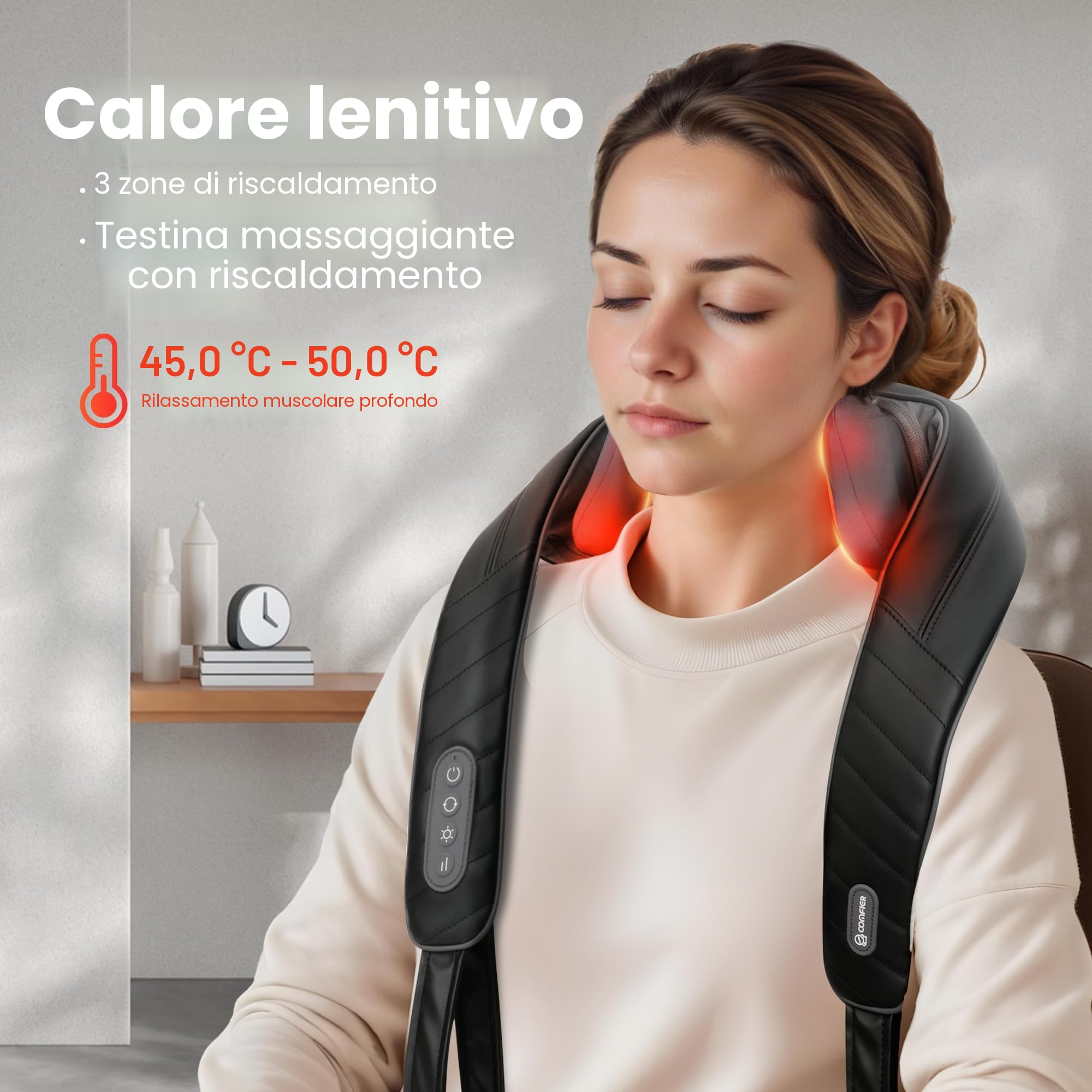 COMFIER Massaggiatore cervicale 6D, massaggiatore senza fili per spalle e collo con 2 livelli di riscaldamento, rivestimento lavabile, massaggio profondo, regalo per mamma e papà
