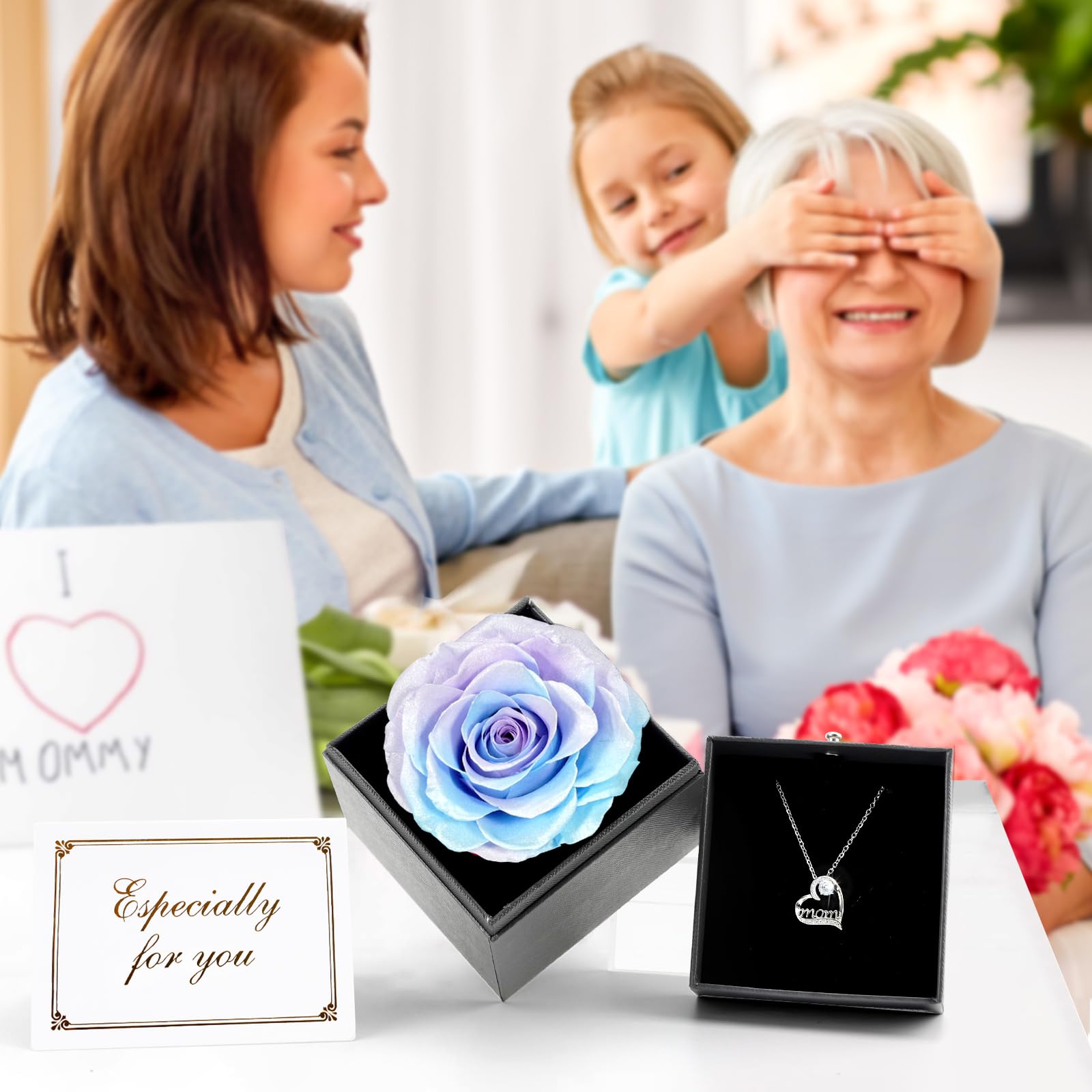 Miofula Festa della Mamma Idee Regalo,Rosa Stabilizzata Vera Regalo Mamma Compleanno,Rosa Eterna con Collana Argento 925 Donna, Migliore Mamma del Mondo, Regali Festa della Mamma, Regalo Collana Donna