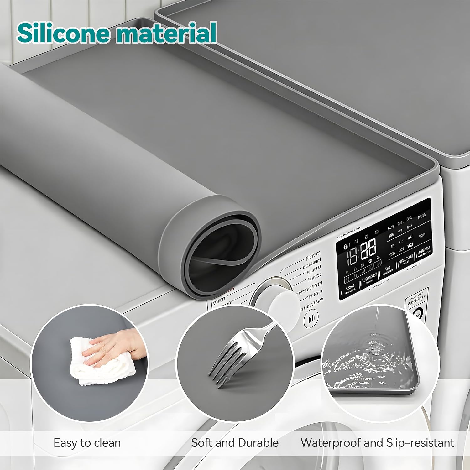 Washing Machine Topper, Silicone, Gray, 27" x 27"-1pc image 3