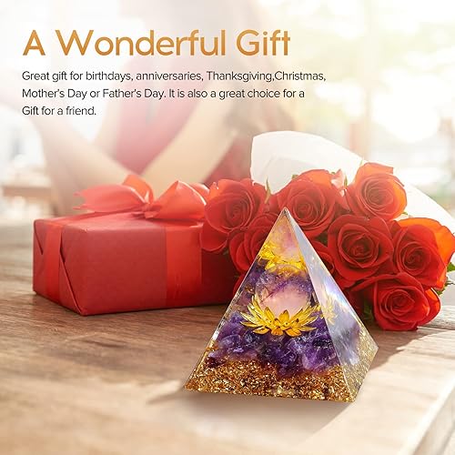 Miniatura 6 de Hopeseed Pirámide de orgón para energía positiva, cristal blanco de orgonita y piedra de aguamarina curativos, juego de pirámide para reducir el