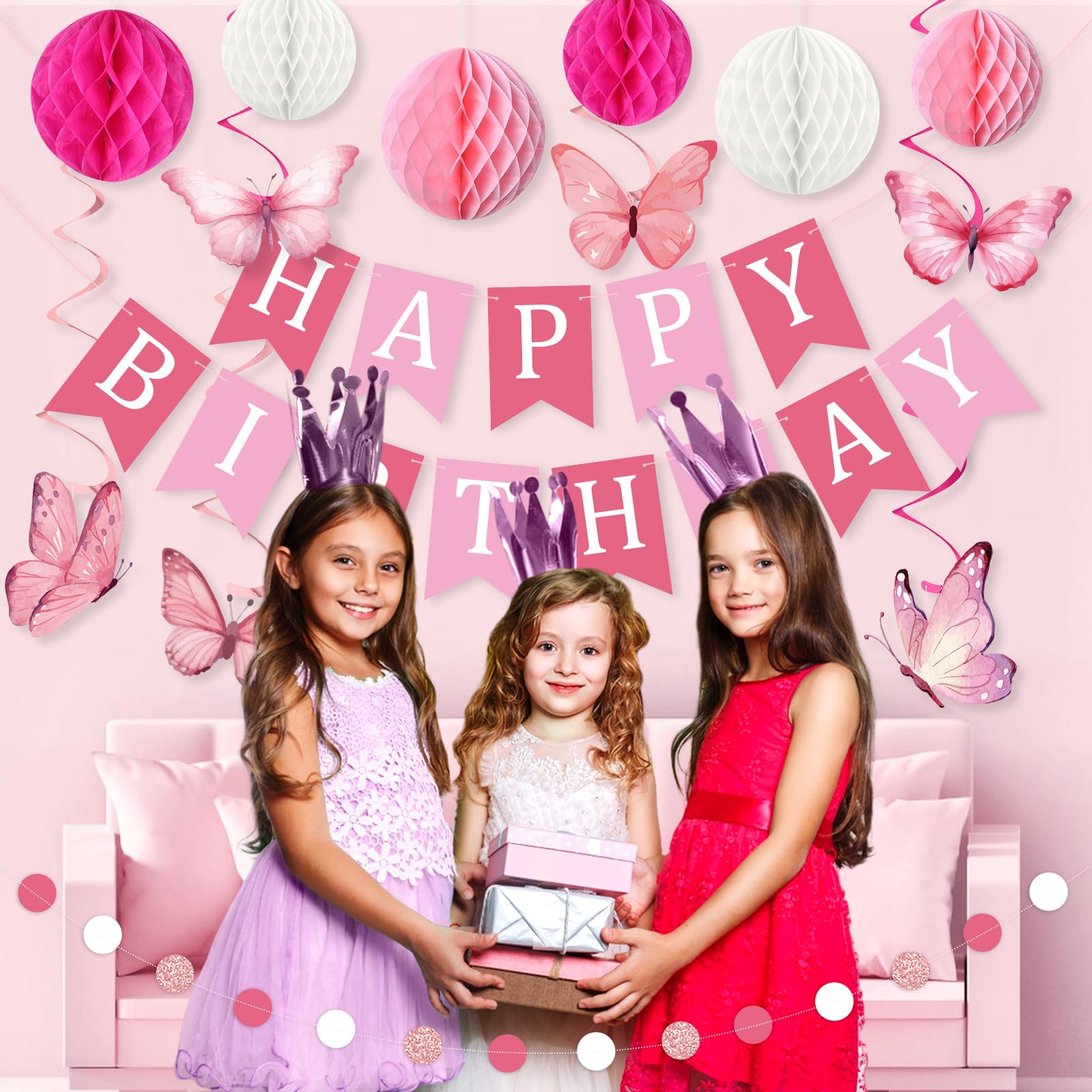 Decoraciones De Fiesta De Cumpleaños De Oro Marino Para Hombres Con  Pancarta De Feliz Cumpleaños, Cortinas, Pared De Mariposa, Guirnalda De  Puntos Circulares, Pompones De Tejido Para Niños Y Marido, image size:1600x1600