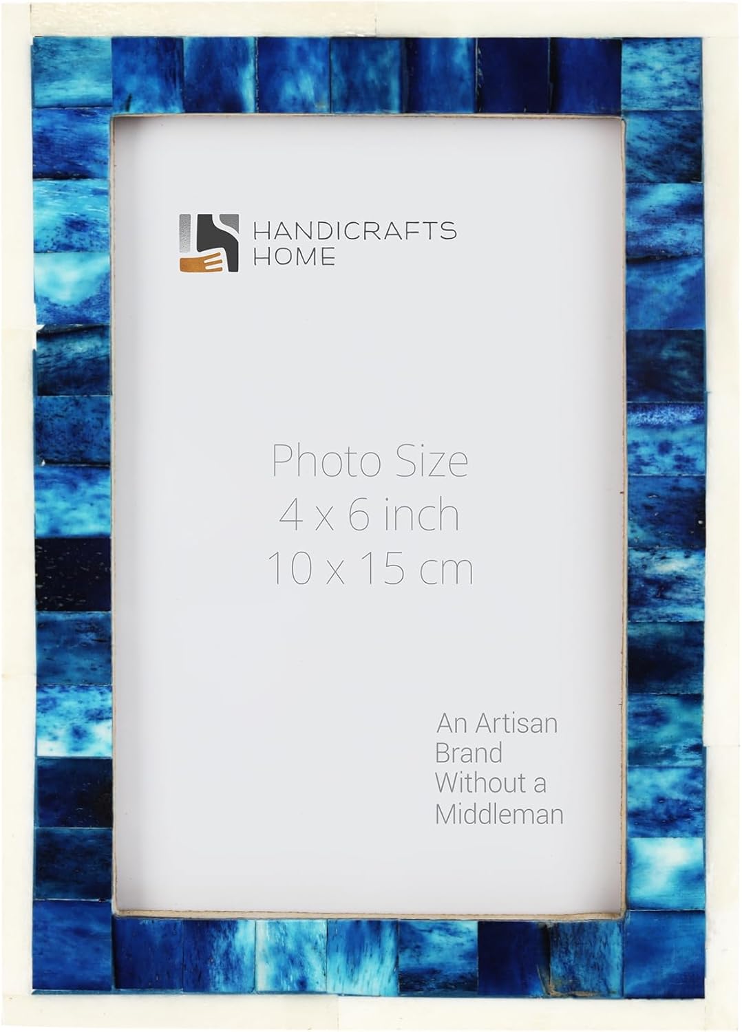 HandicraftsHome Handmade Bone Inlay 4x6 Blue White Picture Frame - Boho Chic Coastal Wall Tabletop Decor for Photos Gifts