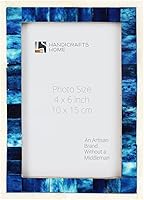 HandicraftsHome Handmade Bone Inlay 4x6 Blue White Picture Frame - Boho Chic Coastal Wall Tabletop Decor for Photos Gifts