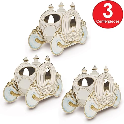 Miniatura 3 de Beistle Centros de mesa de carruaje 3-D de 3 piezas, decoraciones de princesa, suministros para fiesta de cumpleaños, 11 x 7.5 pulgadas, blancodorado