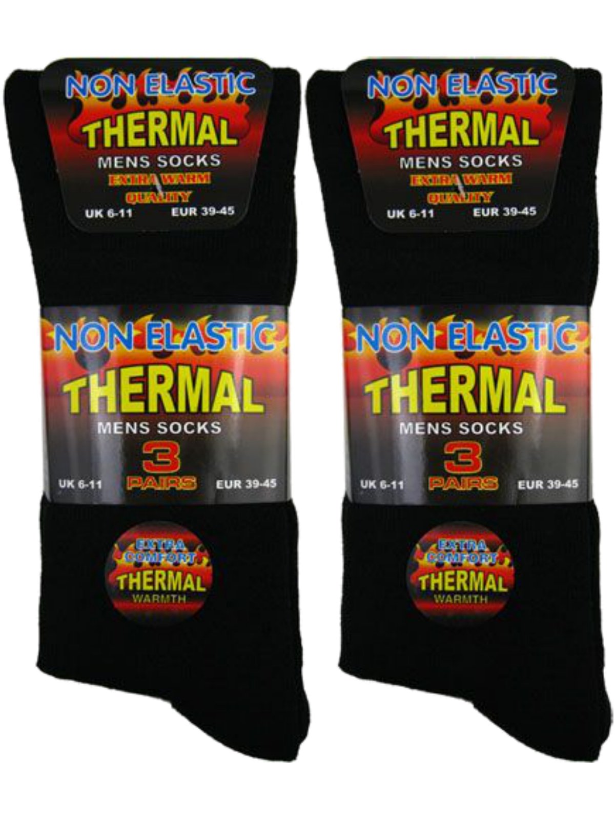 Hduk Mens Socks Men's Black 3X Pairs Of Ultimate Quality Extra Thick Thermal Non-Elastic Socks / Uk 6-11 Eur 39-45 (Black)