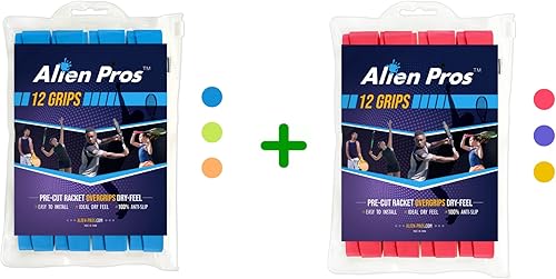 ALIEN PROS Paquete de 24 cintas de agarre para raqueta de tenis azul y roja envuelve tu raqueta para un alto rendimiento