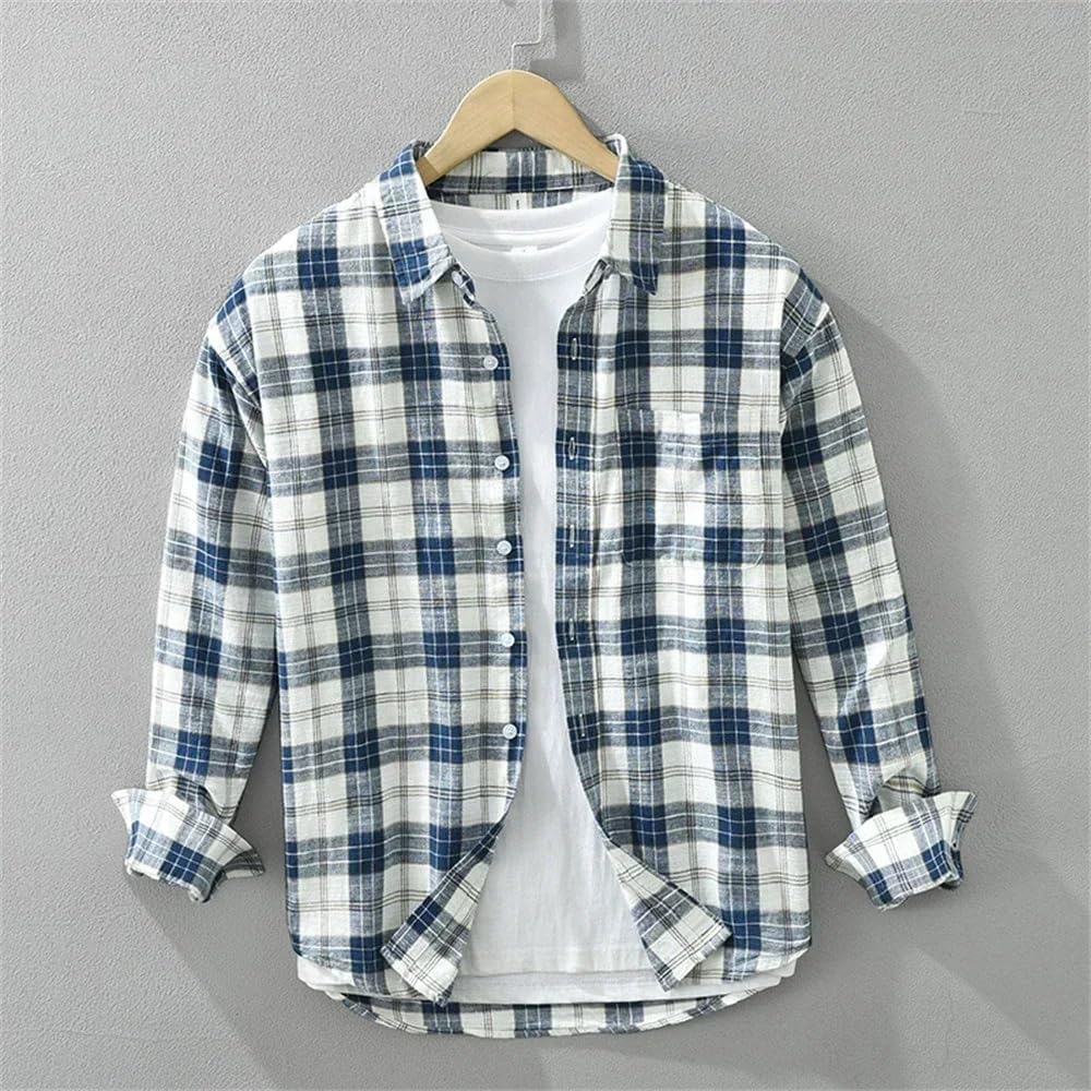 Men's Vintage Loose Long Sleeves Shirts Casual Plaid Autumn Mens Tops for Men