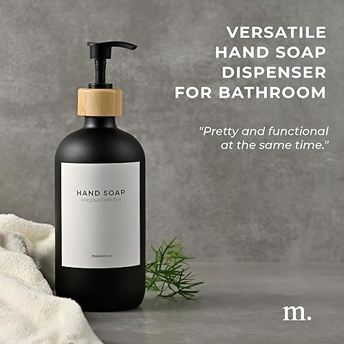 Miniatura 3 de MaisoNovo Dispensador de jabón de manos de vidrio  Dispensador de jabón para platos para cocina  Botellas negras de 16.9 onzas con bomba de bambú