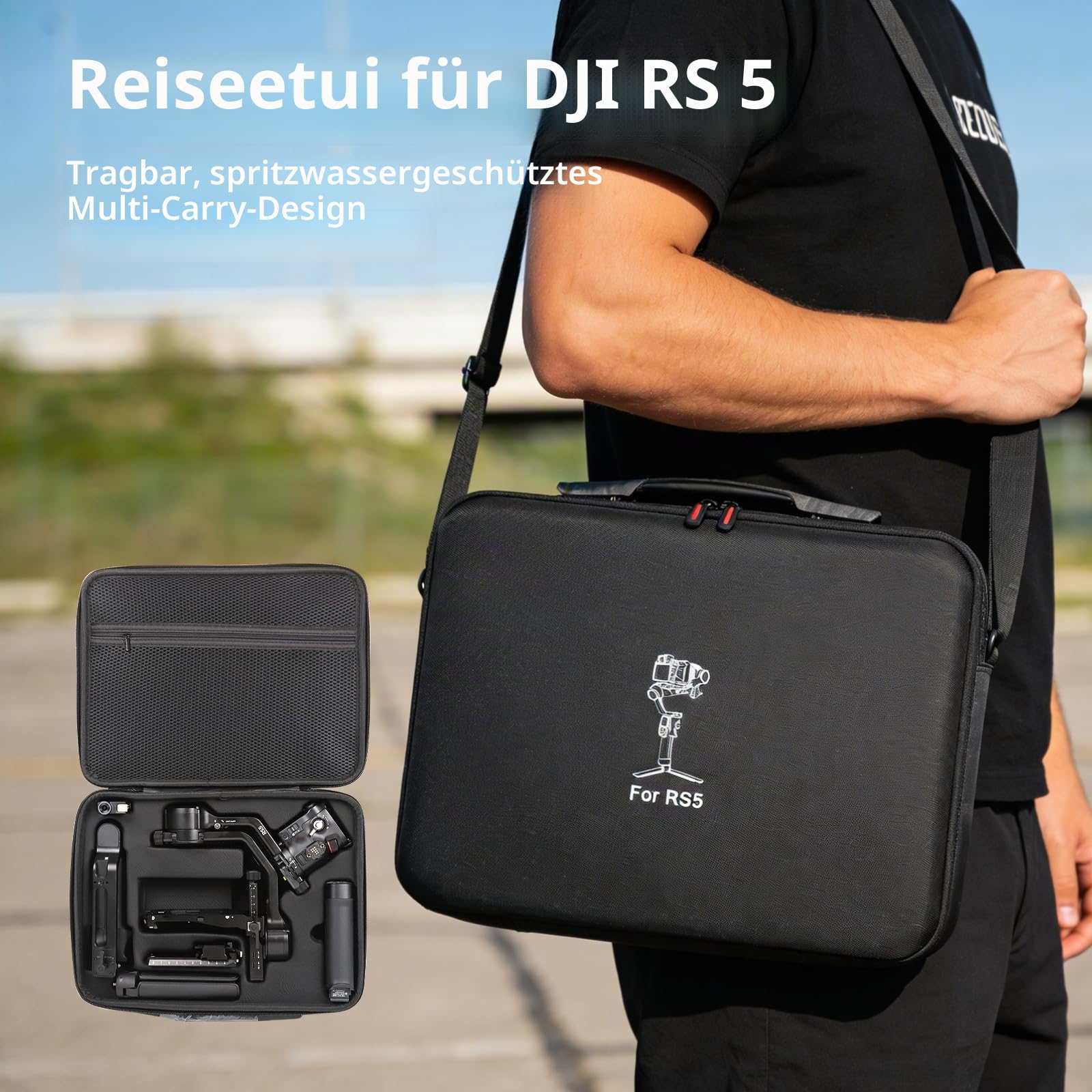 DJI RS 5 Tasche,Tragbare wasserdichte Case für DJI RS 5 Combo mit Schultergurt (Schwarz)