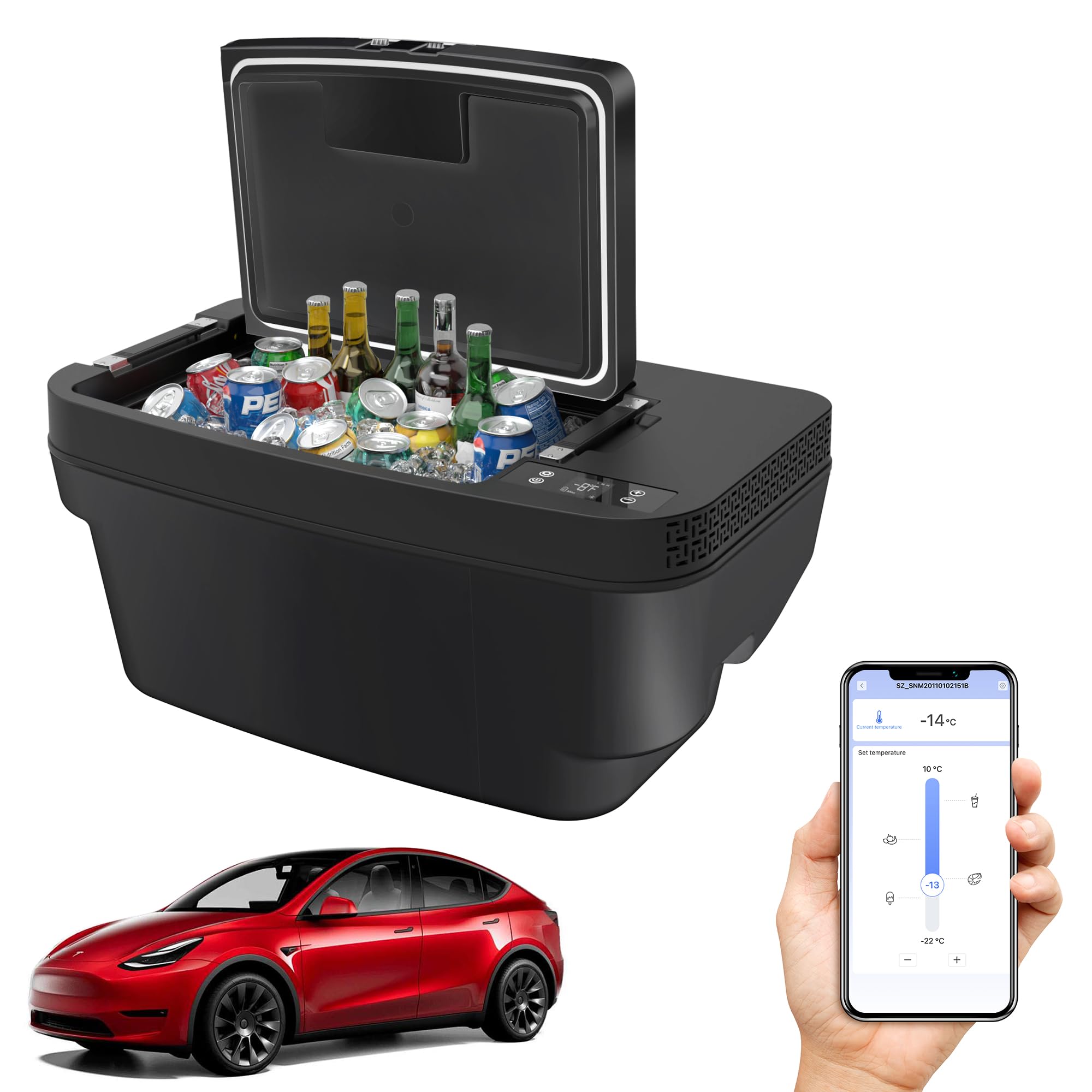Car Refrigerator for Tesla Model Y 2019~2026, 35QT(33L) Car Fridge 12V Refrigerator for Tesla Model Y Juniper, Portable Freezer Cooler -8℉~50℉ APP Control