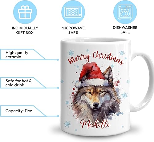 Vista 23 de Hyturtle Regalos personalizados para amantes de las ardillas, con sombrero de Papá Noel, taza de café de cerámica con nombre personalizado, taza