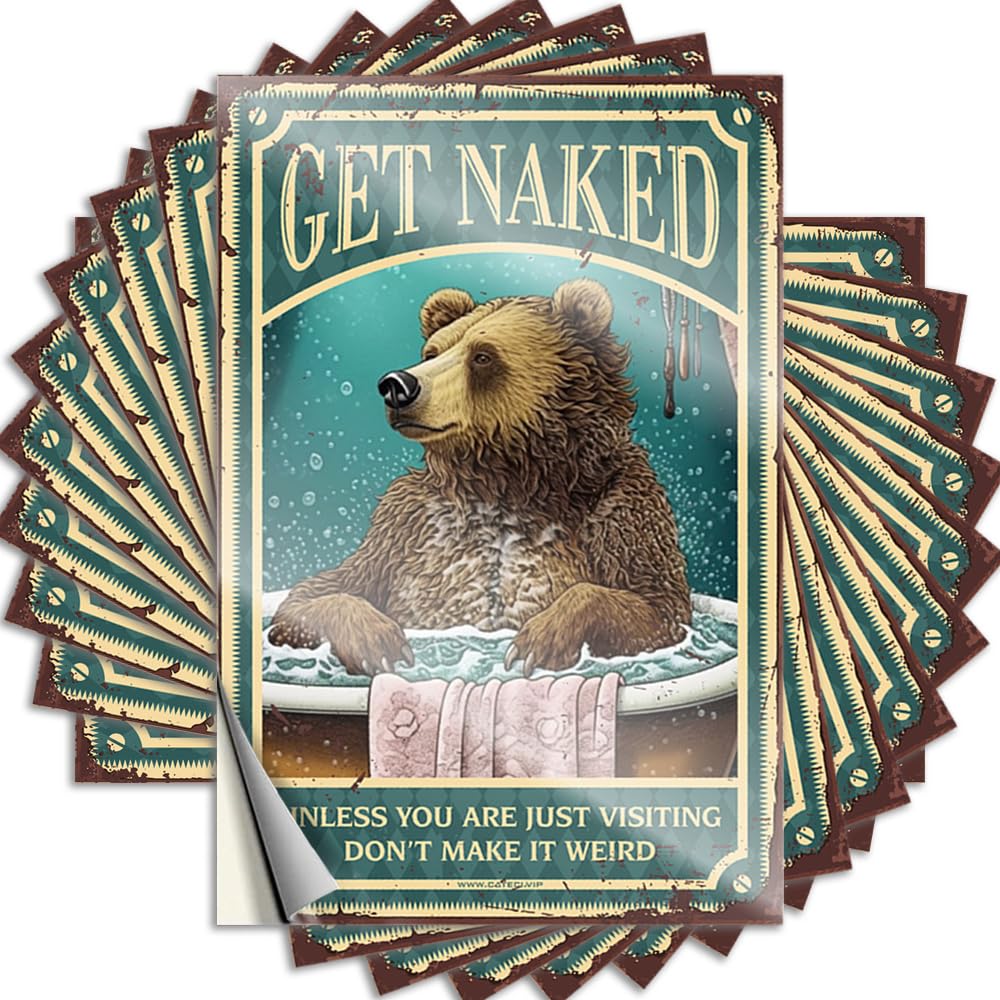 Funny Sticker Kitchen Stuff Peel and Stick - Bear Bath Get Naked Unless You are Just Visiting Don’t Make It Weird Bumper Summer Waterproof Vinyl for Paw(8X12CM)