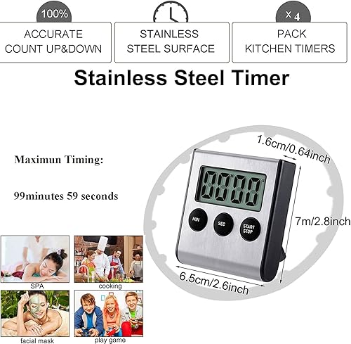 Miniatura 3 de Paquete de 2 temporizadores magnéticos digitales de cuenta regresiva con alarma fuerte para cocinar, hornear, juegos deportivos