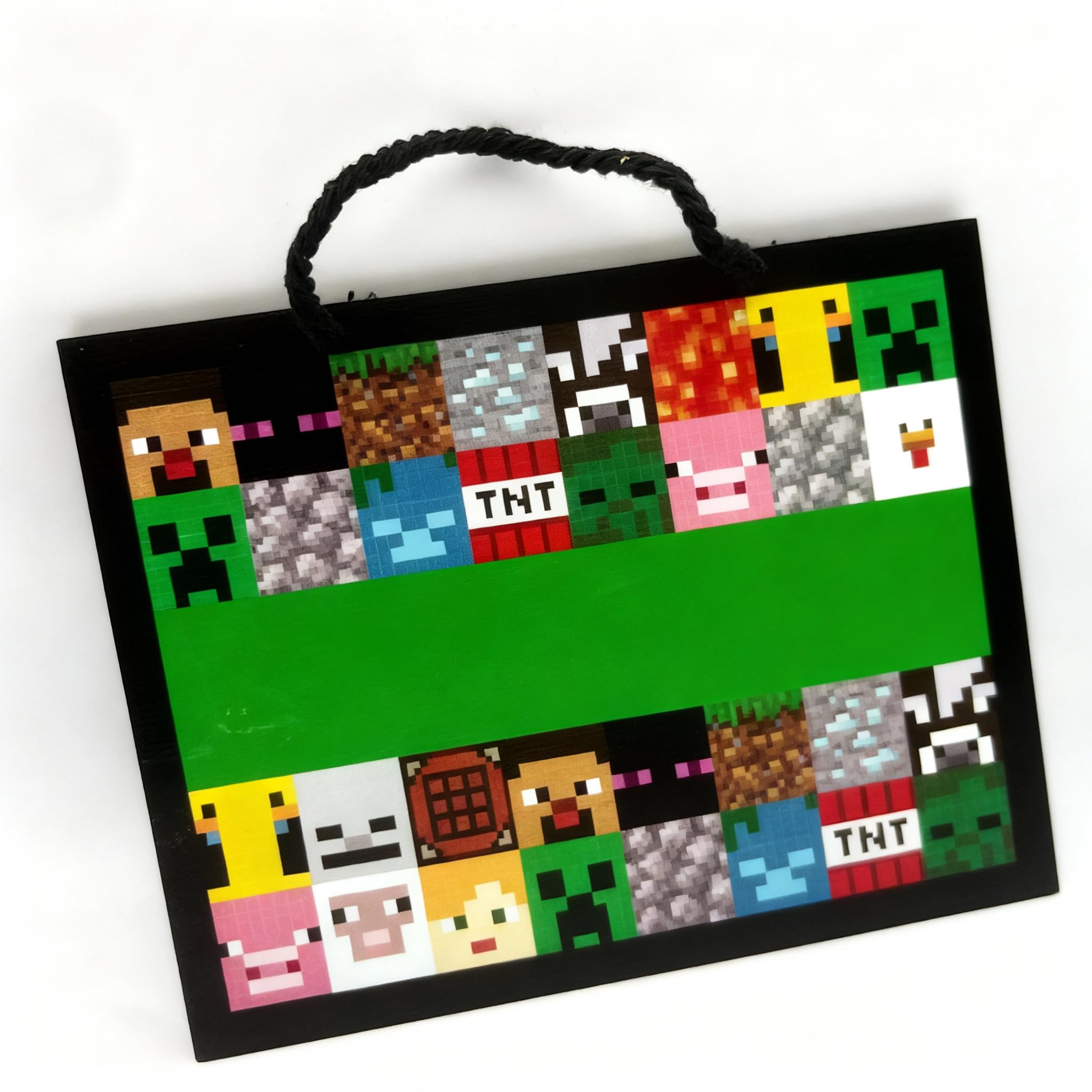 Minecraft Plaque de porte personnalisée avec autocollants de l'alphabet, panneau de nom personnalisé pour chambre à coucher ou salle de jeux, décoration officielle Minecraft 23 x 17 cm avec crochet