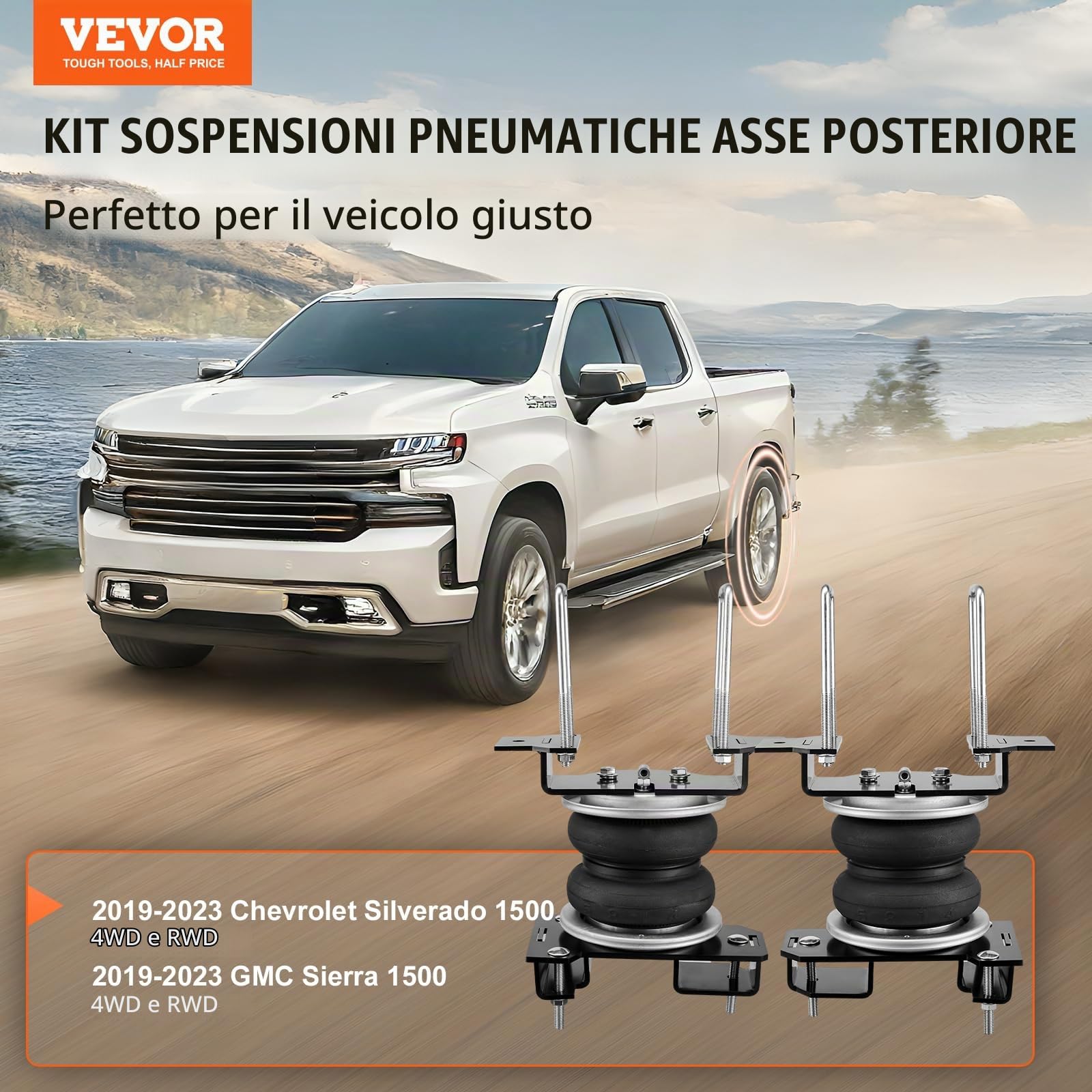 VEVOR Kit di Sospensione Airbag, Kit di Sospensioni Pneumatiche Compatibile con Chevrolet Silverado 1500 e GMC Sierra 1500 4WD RWD 2019-2023, Carico 2267,96 kg, da 5 a 100 PSI Sospensioni Pneumatiche