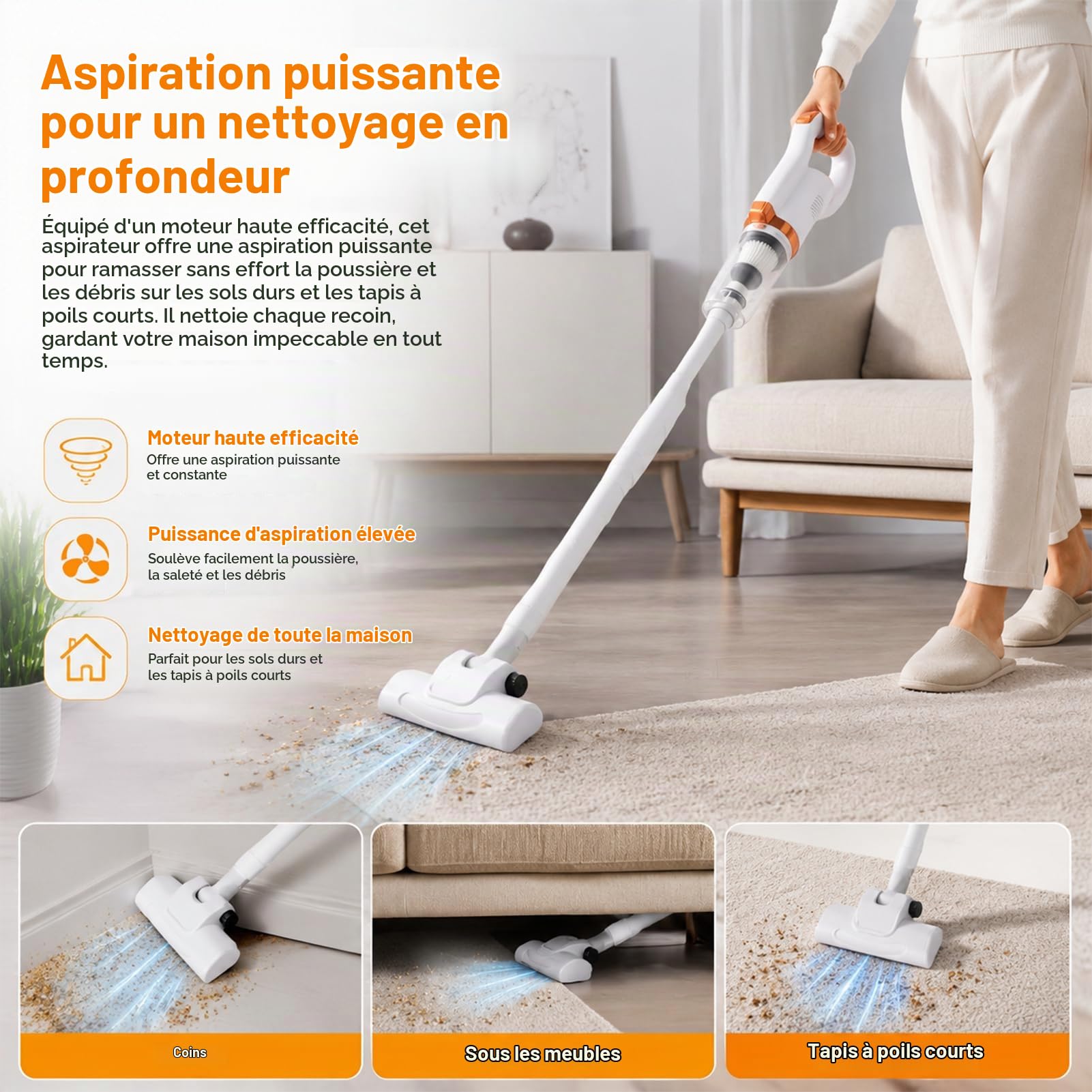 Aspirateur Balai sans Fil, 2 en 1 de la Main Rechargeable silencieuse Aspirateur, Aspirateur Sec Humide sans Fil, avec Pinceau au Sol pour Tapis, Sols Durs, Poils d'animaux, Bleu