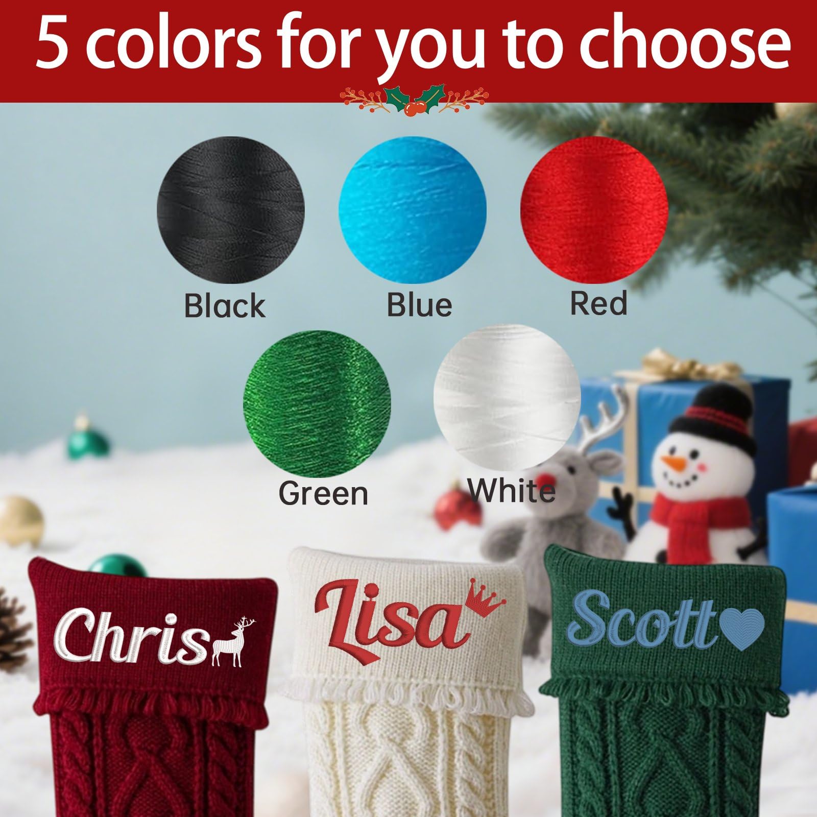 9 calcetines de Navidad personalizados de 18 pulgadas, con nombre bordado personalizado de la familia de 18 pulgadas, calcetines de Navidad grandes para colgar en la chimenea, para decoración de