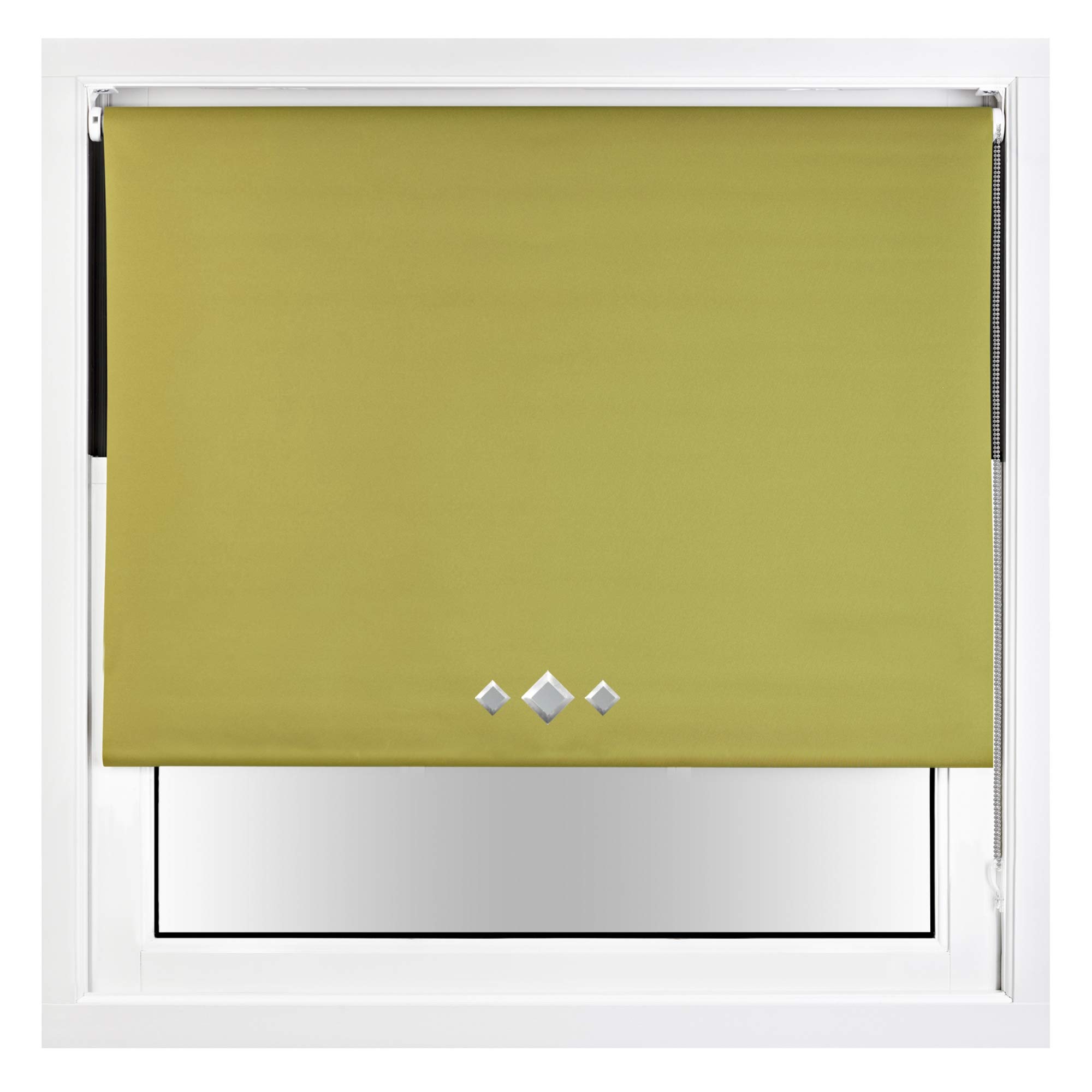 FURNISHED Blackout Roller Blind with Triple Diamond Eyelets & Metal Fittings Trimmable - Green, 100W x 165H cm