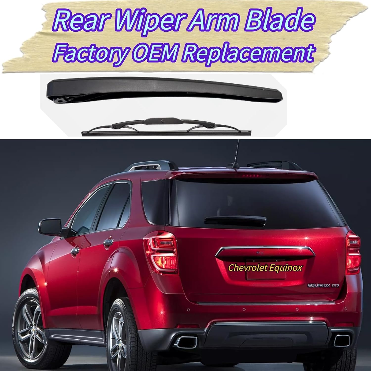 Rear Wiper Blade & Arm Replacement for Chevrolet Chevy Equinox 2010-2017 2016 2015 2014 2013 2012 2011 - OEM Fit for L LS LT LTZ Models All-Season PTFE Coated Back Windshield Wiper Blade Set