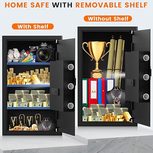 Miniatura 5 de Caja fuerte grande para el hogar con estante extraíble y bolsa impermeable ignífuga, caja fuerte de seguridad digital de 5.0 pies cúbicos con luz